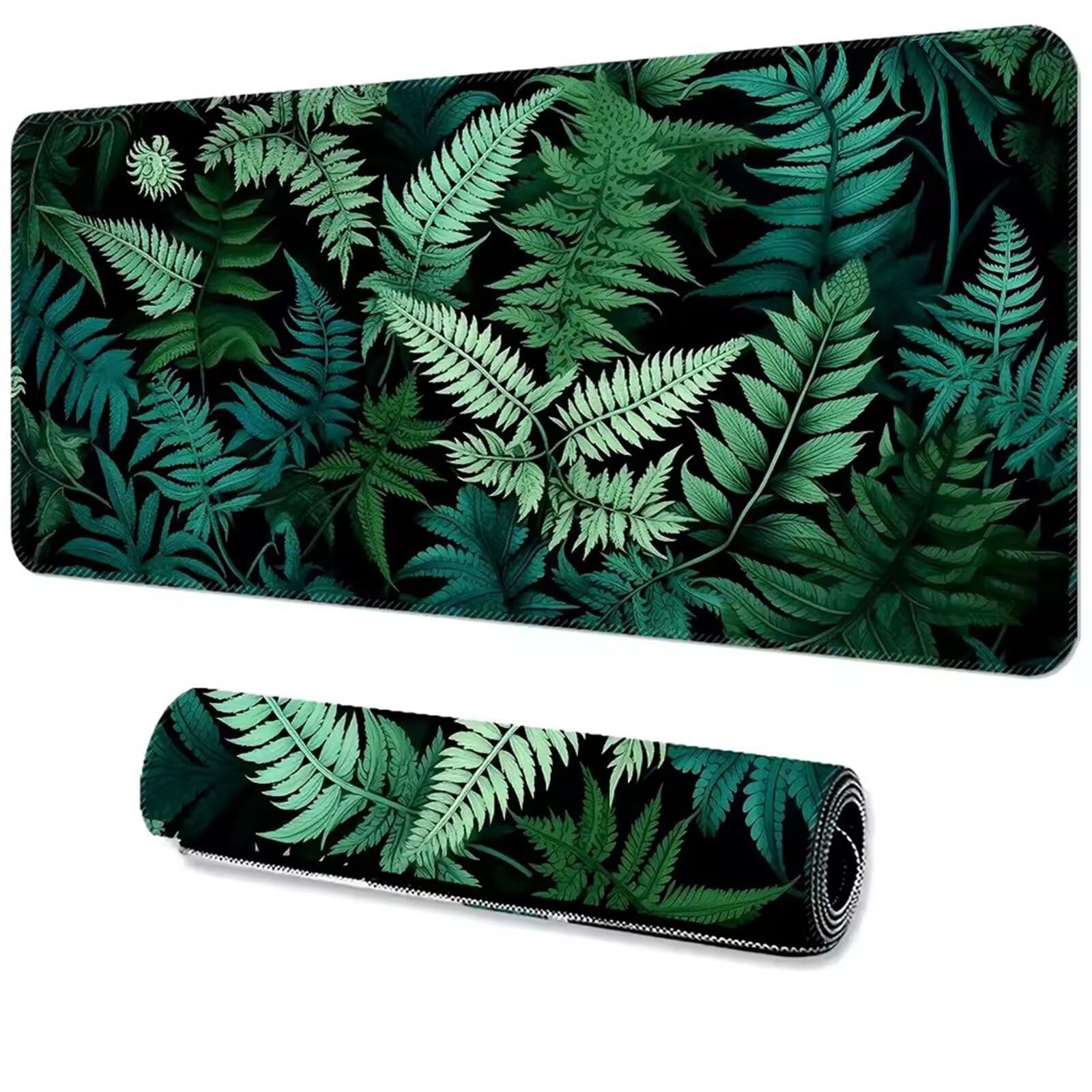 Grand Tapis de Souris de Jeu 800 x 400 x 3mm, Tapis de Souris XXL Feuilles Plante, Optimisé pour Capteur, Haute Précision et Vitesse avec Bords Cousus pour Bureau et Gaming