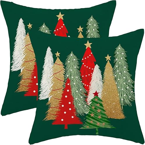 AEIOAE Juego de 2 fundas de almohada de Navidad de 20 x 20 pulgadas, fundas coloridas para cojines de árbol de Navidad, diseño de estrellas para