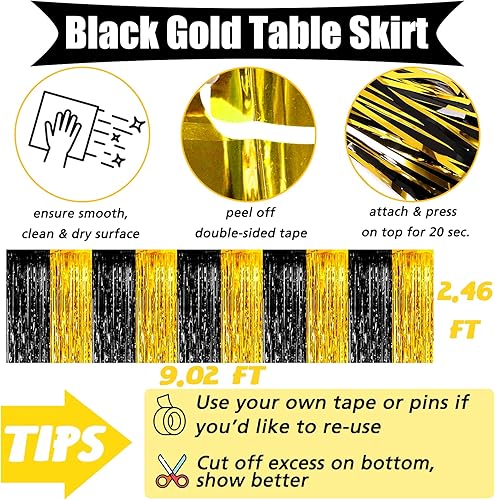 Miniatura 35 de Paquete de 6 faldas de mesa con flecos metálicos azules de 29 x 108 pulgadas para decoración de fiesta de oropel con flecos, cortinas de guirnalda