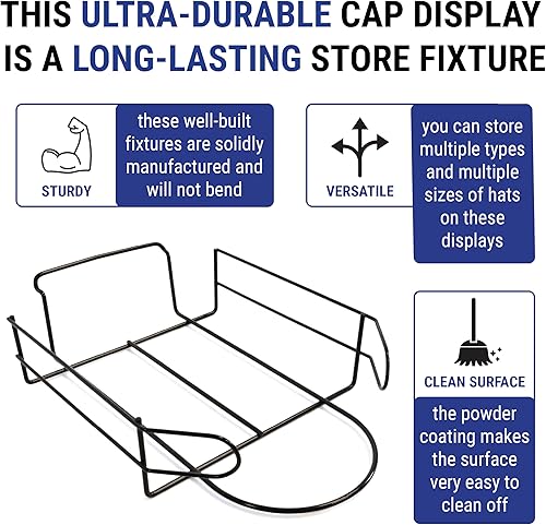 Miniatura 3 de Estante de exhibición de tapas de Slatwall negrocromoblanco para mostrar sombreros ajustados, sombreros Snapback, sombreros no estructurados y