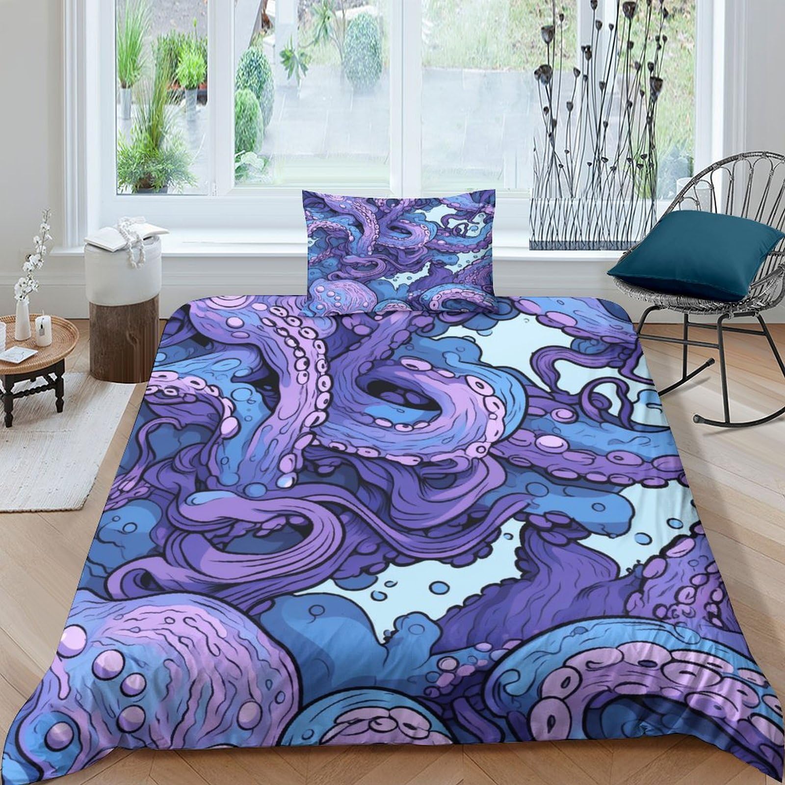 Housse de couette poulpe pour chambre d'enfant et ado passionnés des fonds marins mystérieux