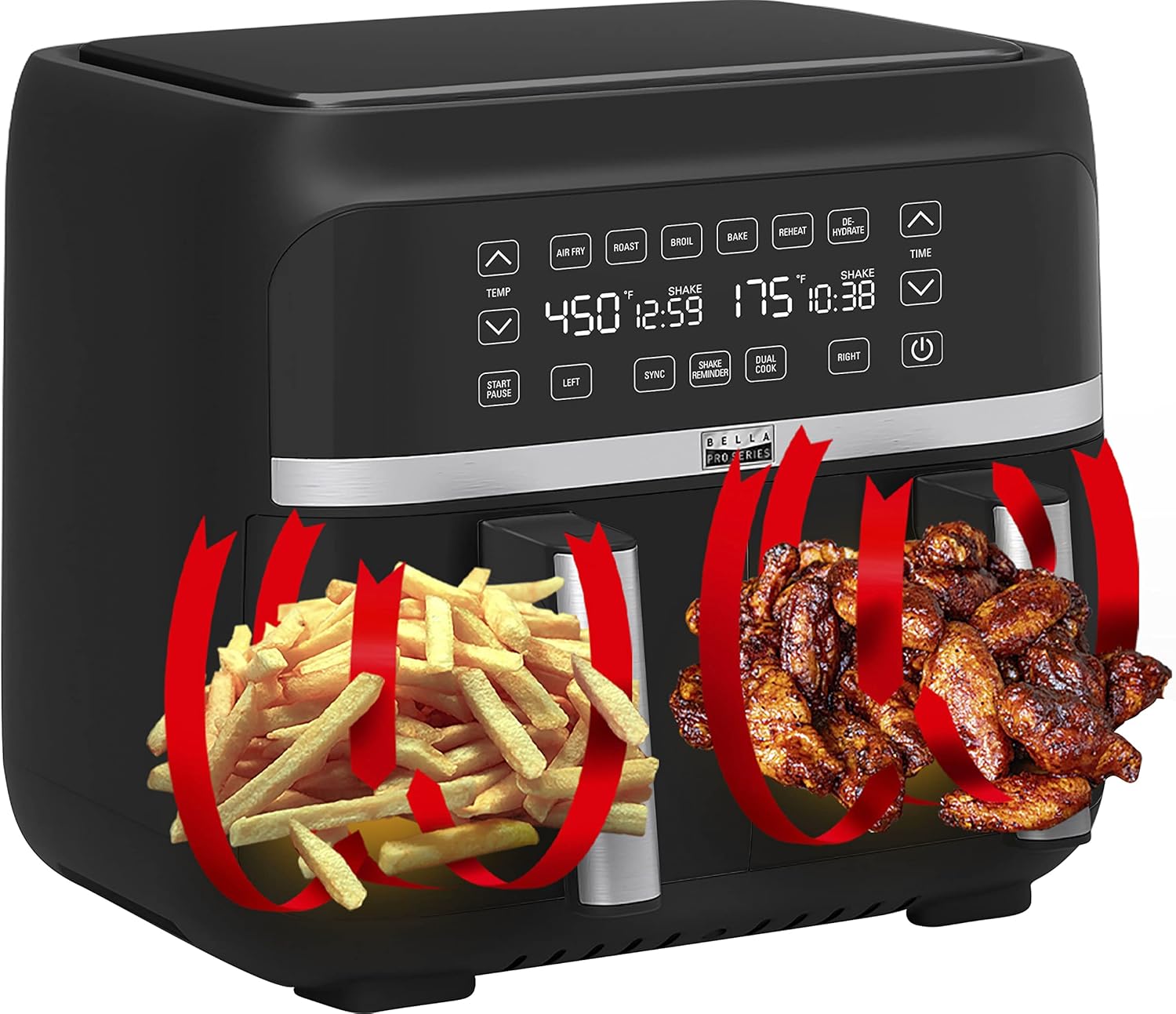 BELLA Pro Series 8-qt. Digital Air Fryer control panel with food cooking