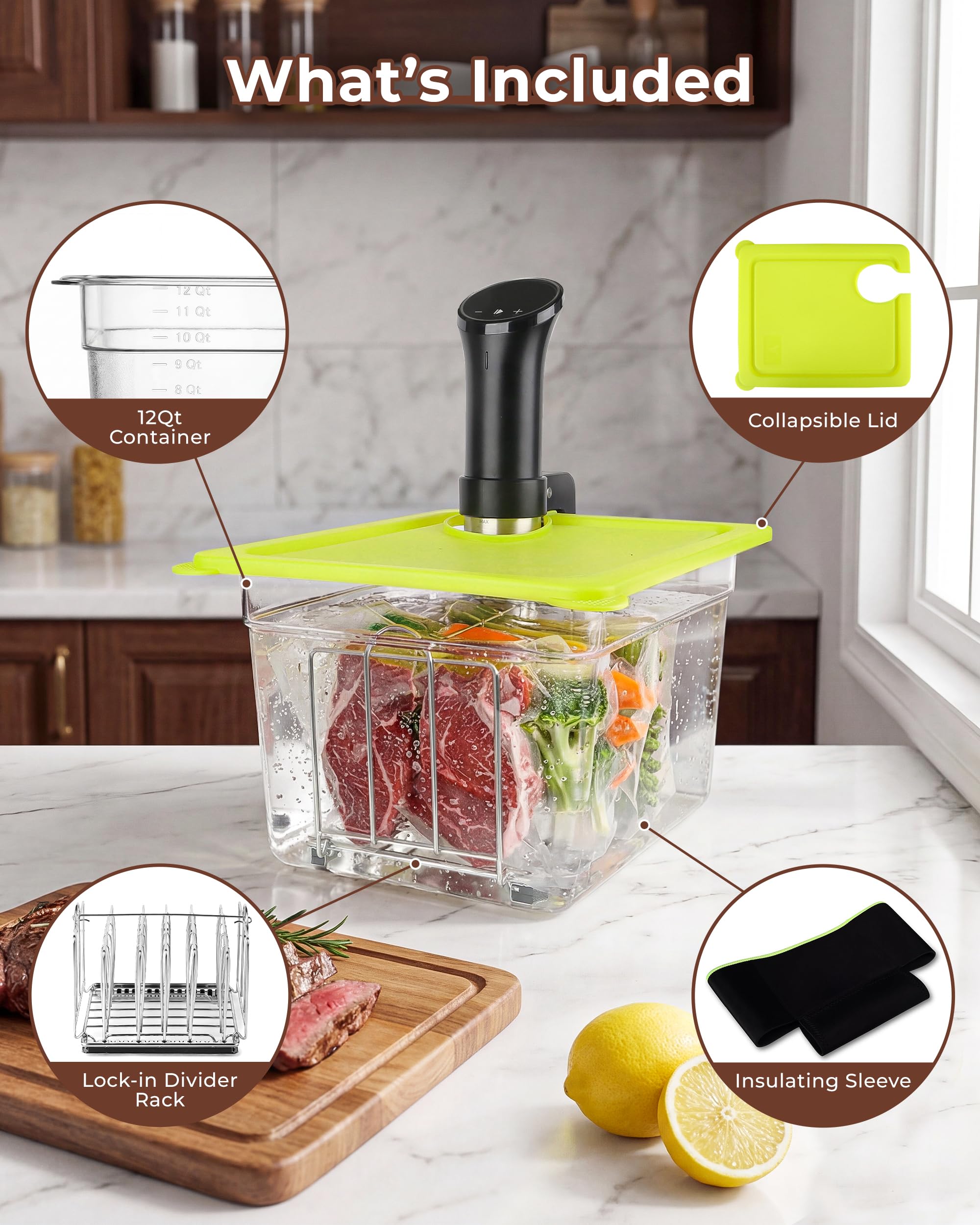 EVERIE 12Qt Sous Vide Container Kit wCollapsible Lid Lock-In Divider Rack Insulating Sleeve For Long Cooks Fits Most Clamp-Style Circulators product thumbnail 5