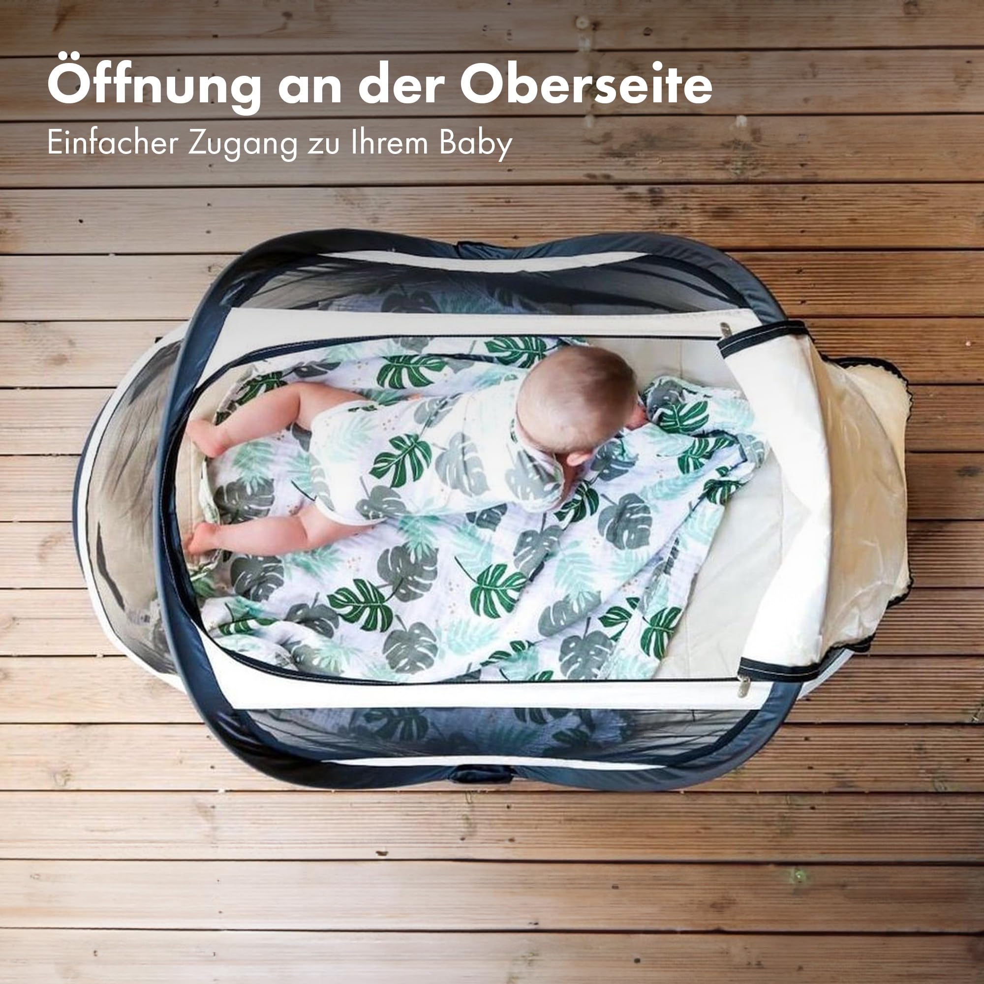 Deryan BabyBox Campingbett - Leicht, Kompakt und Faltbar -Aufgeklappt in nur 2 Sekunden -50% UV-Schutz - flammhemmendes Gewebe - Inklusiv Schlafmatte, Moskitonetz und Tragetasche - Creme