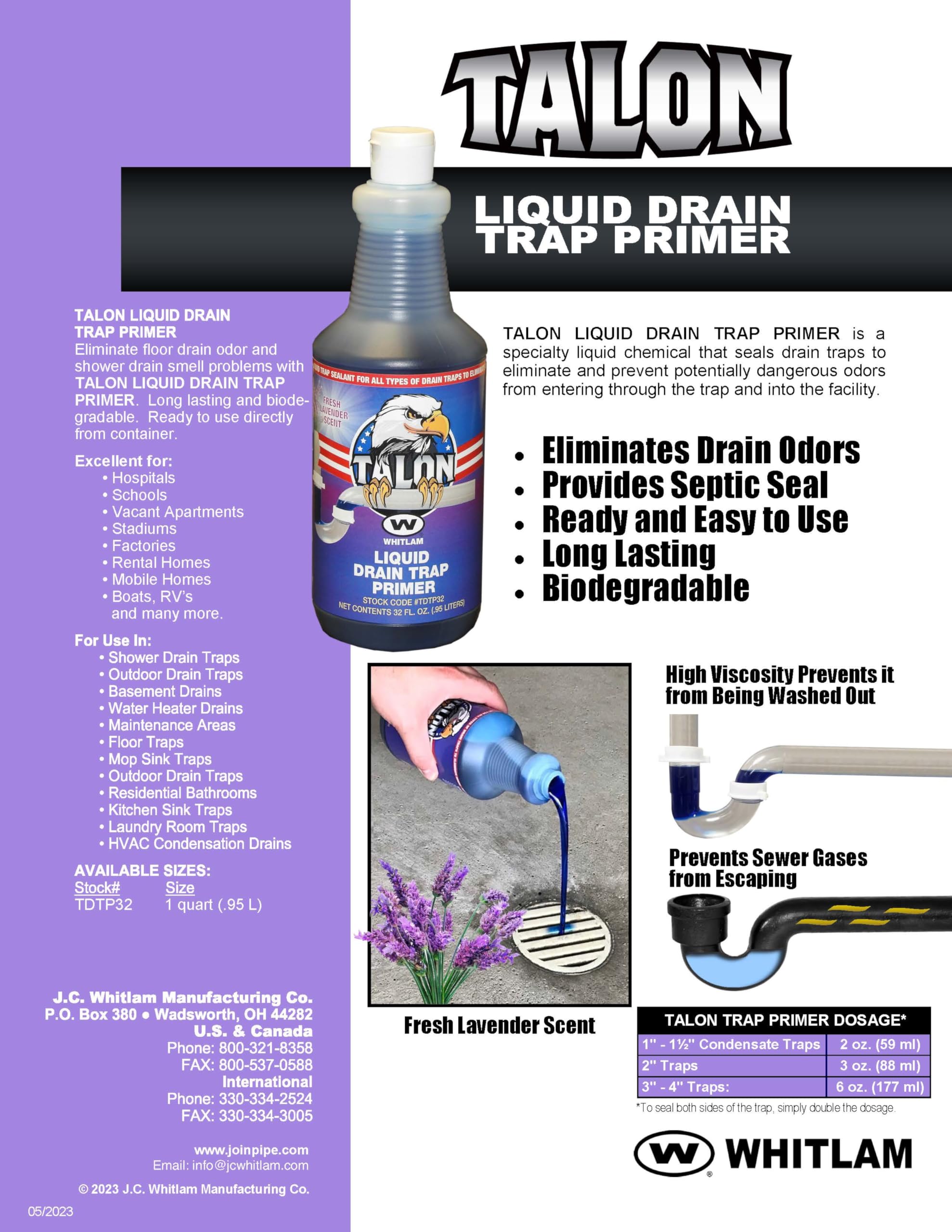 Fast-Trac TALON TDTP32 Liquid Drain Trap Primer-32 Ounce, BLUE
