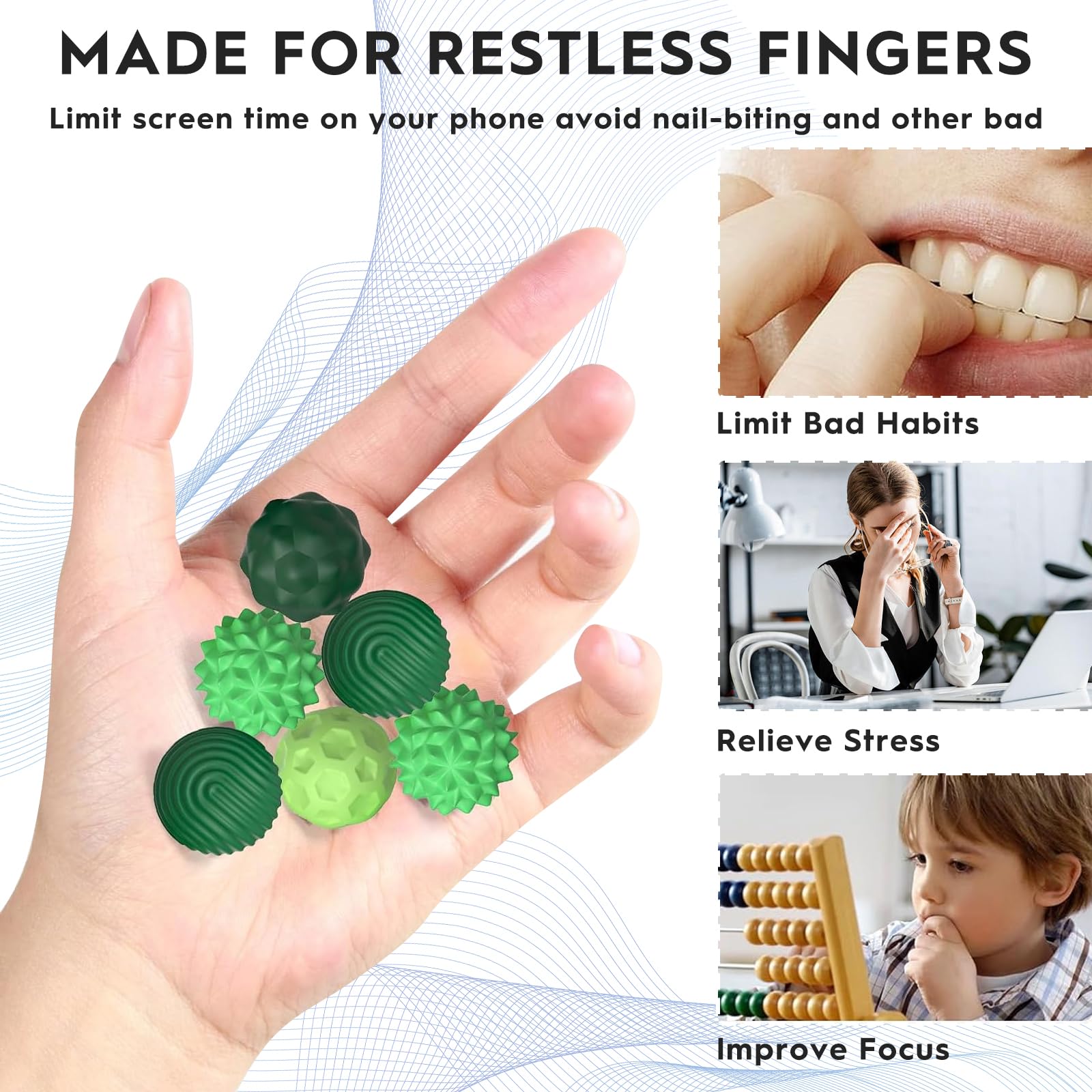 8 Pezzi Magnetiche Antistress in Silicone, Palle Magnetiche Anti-Stress, Fidget Toys Sensoriali Portatili con Texture Varie, Sfere di Acupressure, Anti-Stress Anxiety Toy per Adulti e Bambin (Verde)