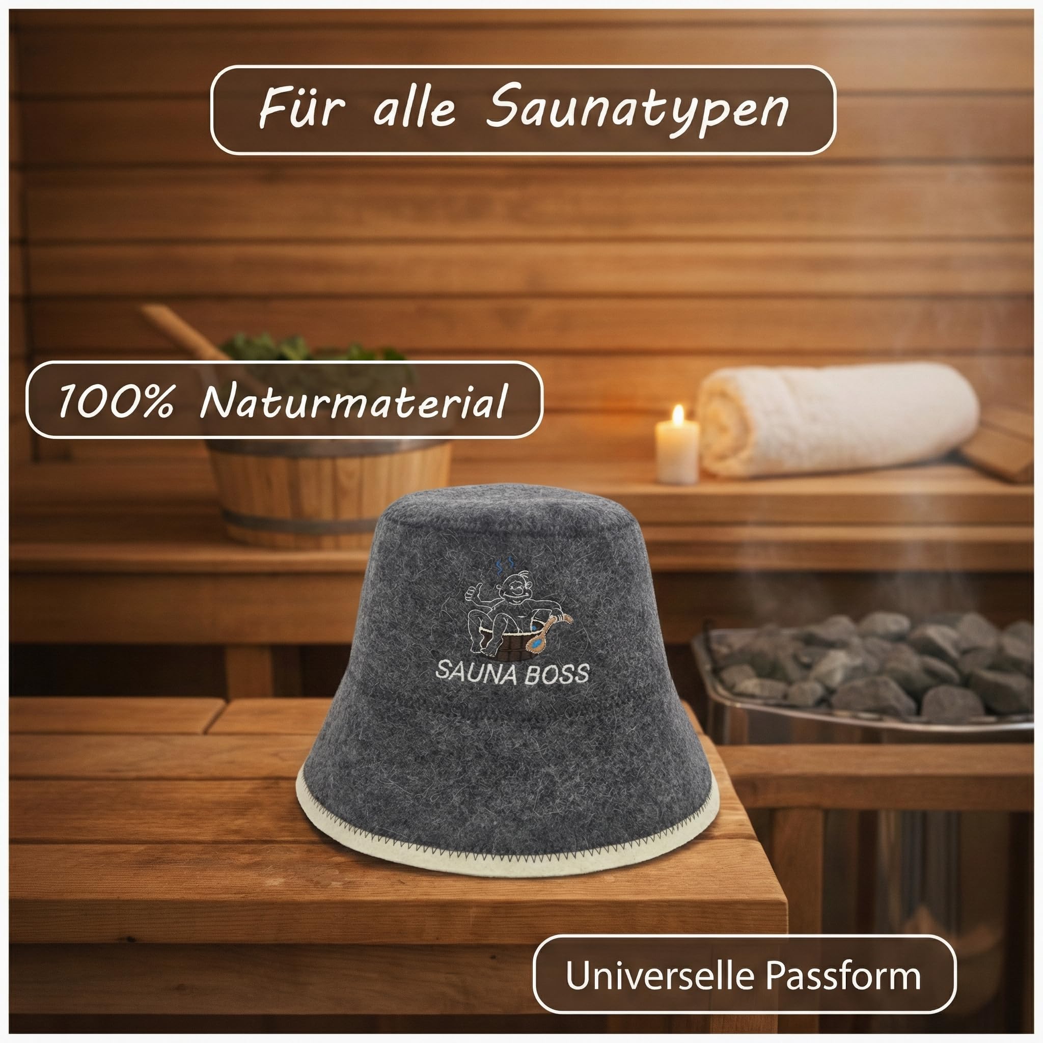Chapeau de sauna Boss pour homme - Bonnet de sauna parfait en 100 % feutre - Chapeau de sauna, chapeau de sauna, chapeau de sauna, chapeau de sauna, chapeau pour homme - Cadeau de sauna pour