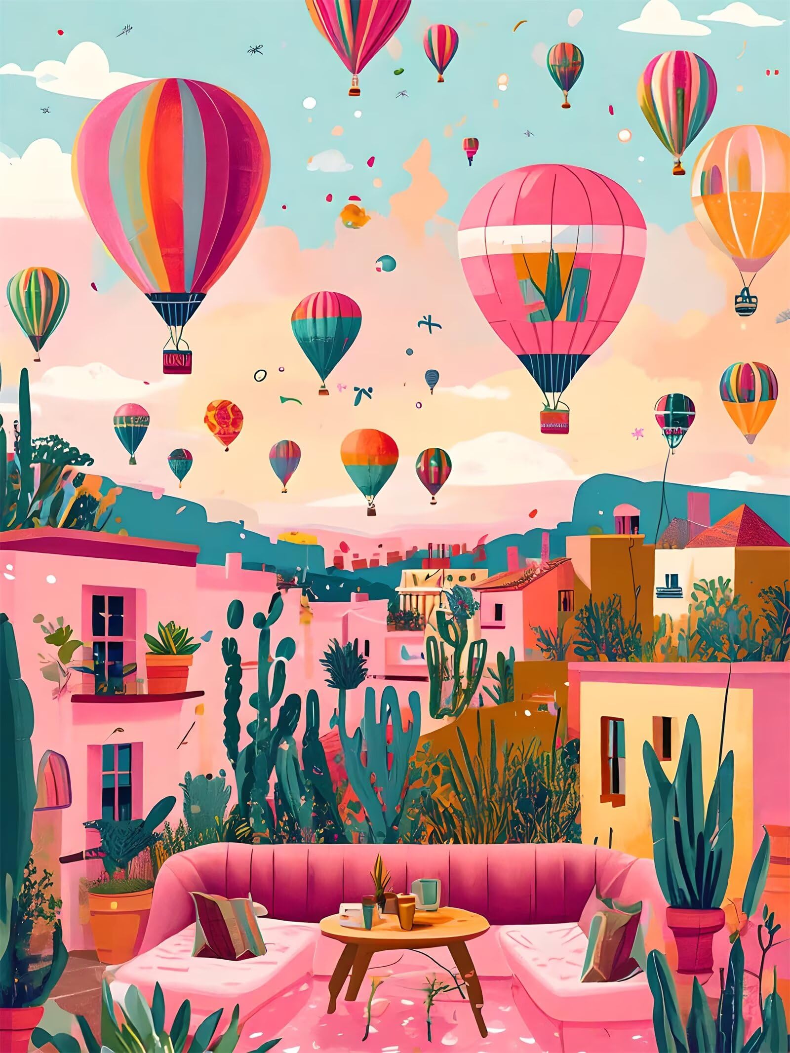 Malen Nach Zahlen Landschaft Malen Nach Zahlen ab 7 8 9 10 12 Jahre Mädchen Heißluftballon, DIY Oil Paint Kreatives Bastelset für Erwachsenee, Pinseln und Acrylfarben, Zimmer Deko 70x95cm Q-1053