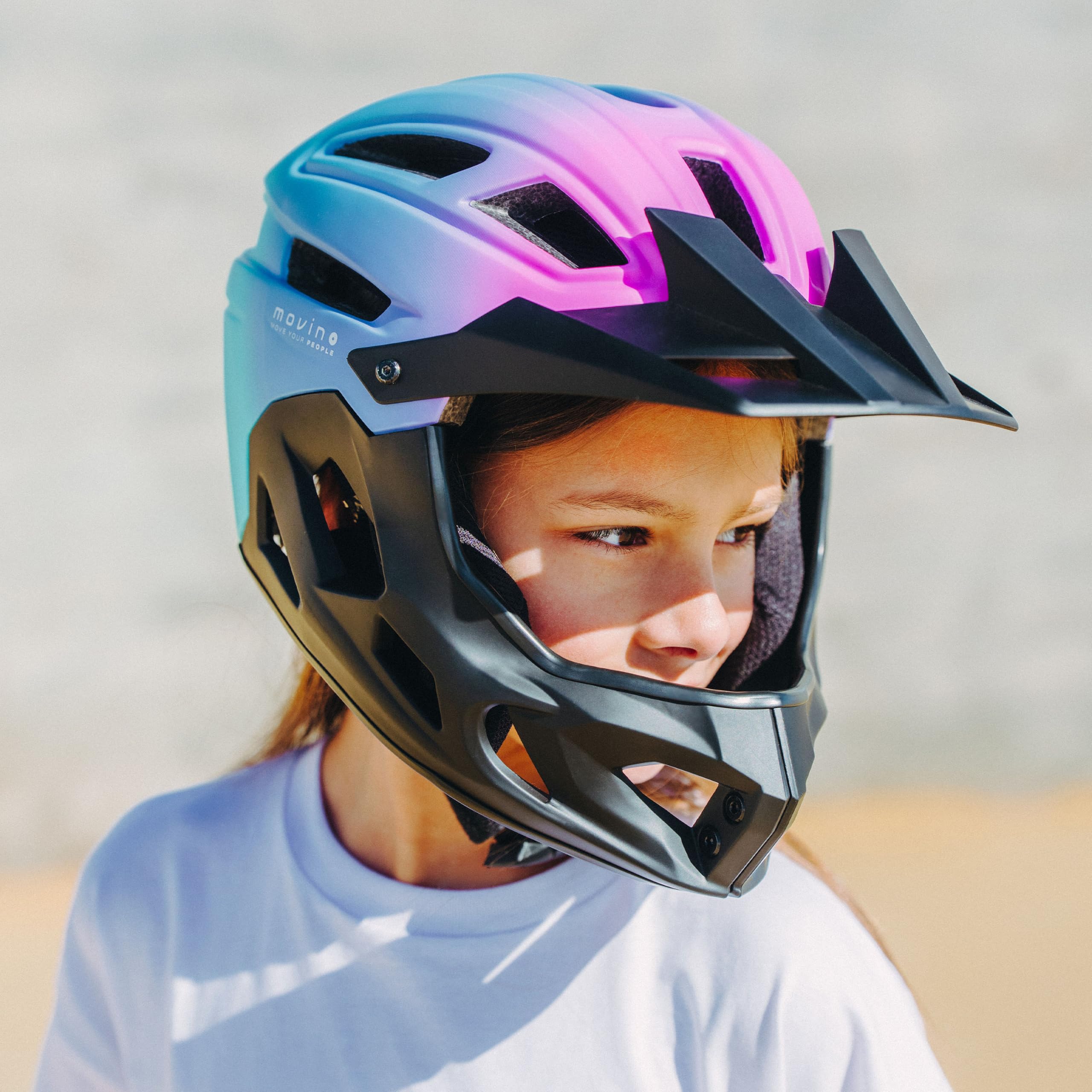 MOVINO Casco Bici Full Face per Bambini e Ragazzi 51-54 cm Edge