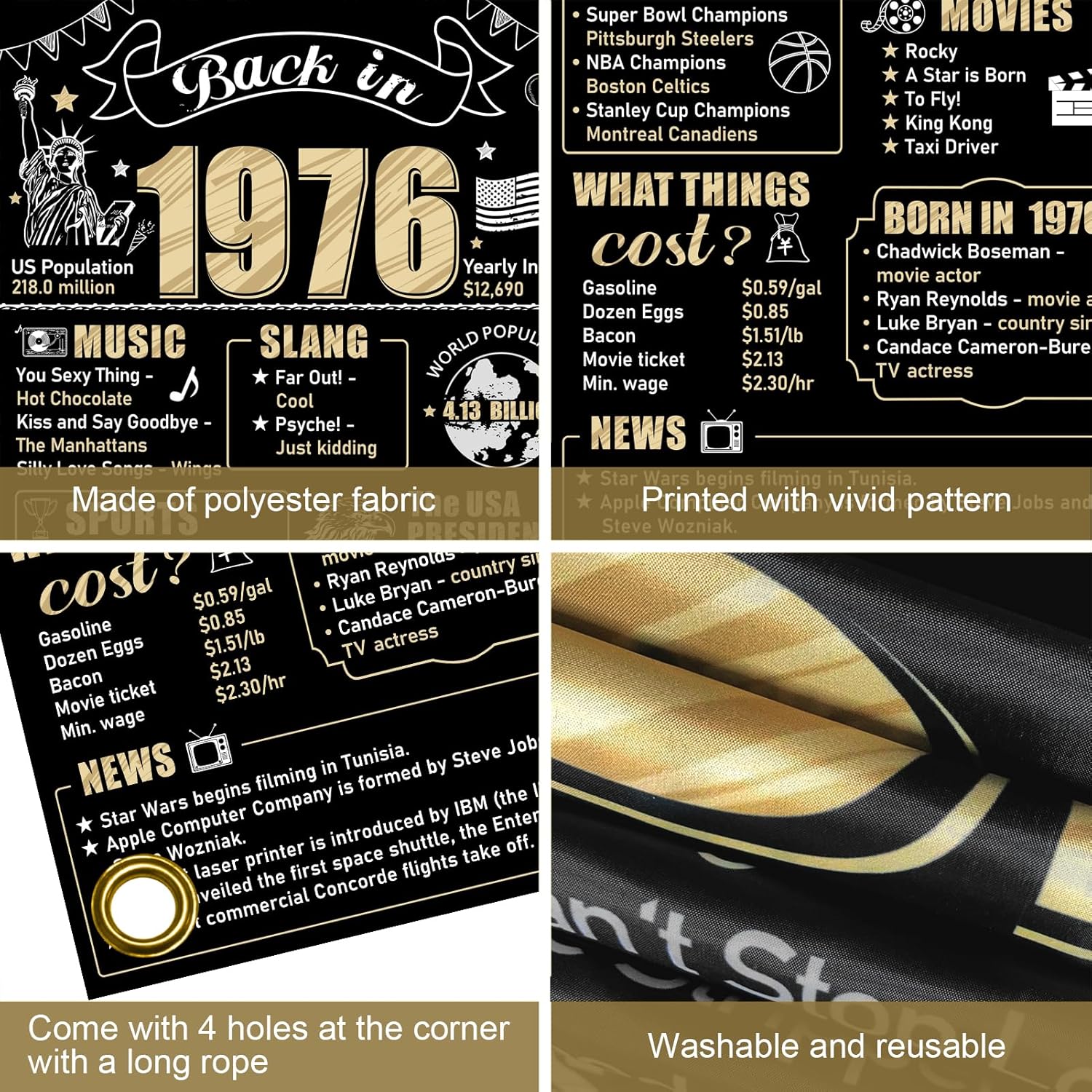 50th Birthday Decorations Back in 1976 Door Banner for Men Women, Black Gold Happy 50 Birthday Door Cover Party Supplies, Fifty Year Old Bday Backdrop Sign Decor for Outdoor Indoor - Image 6