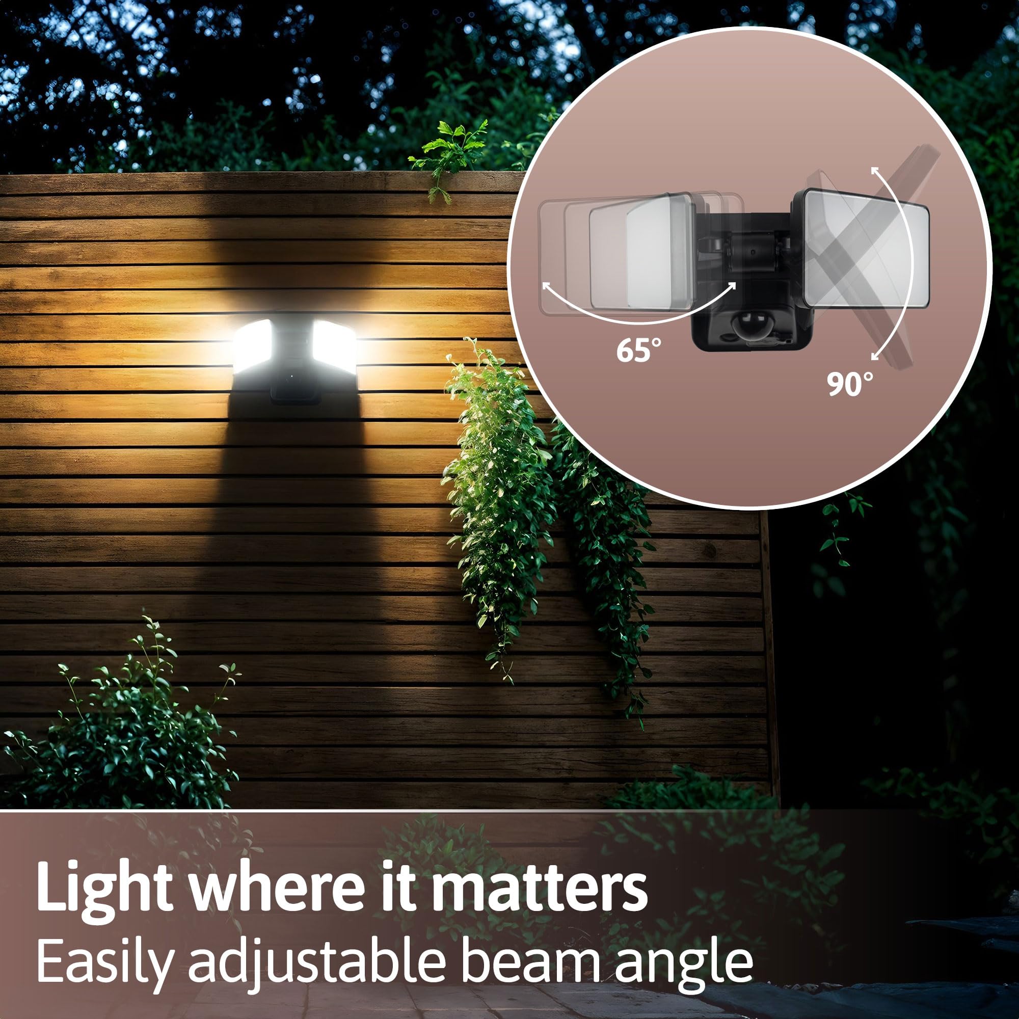 Brendz Faretto LED con sensore di movimento, 600 lumen, IP44, impermeabile, durata della luce regolabile, lampada da parete solare per esterni, faretto LED con sensore, Skye, faro