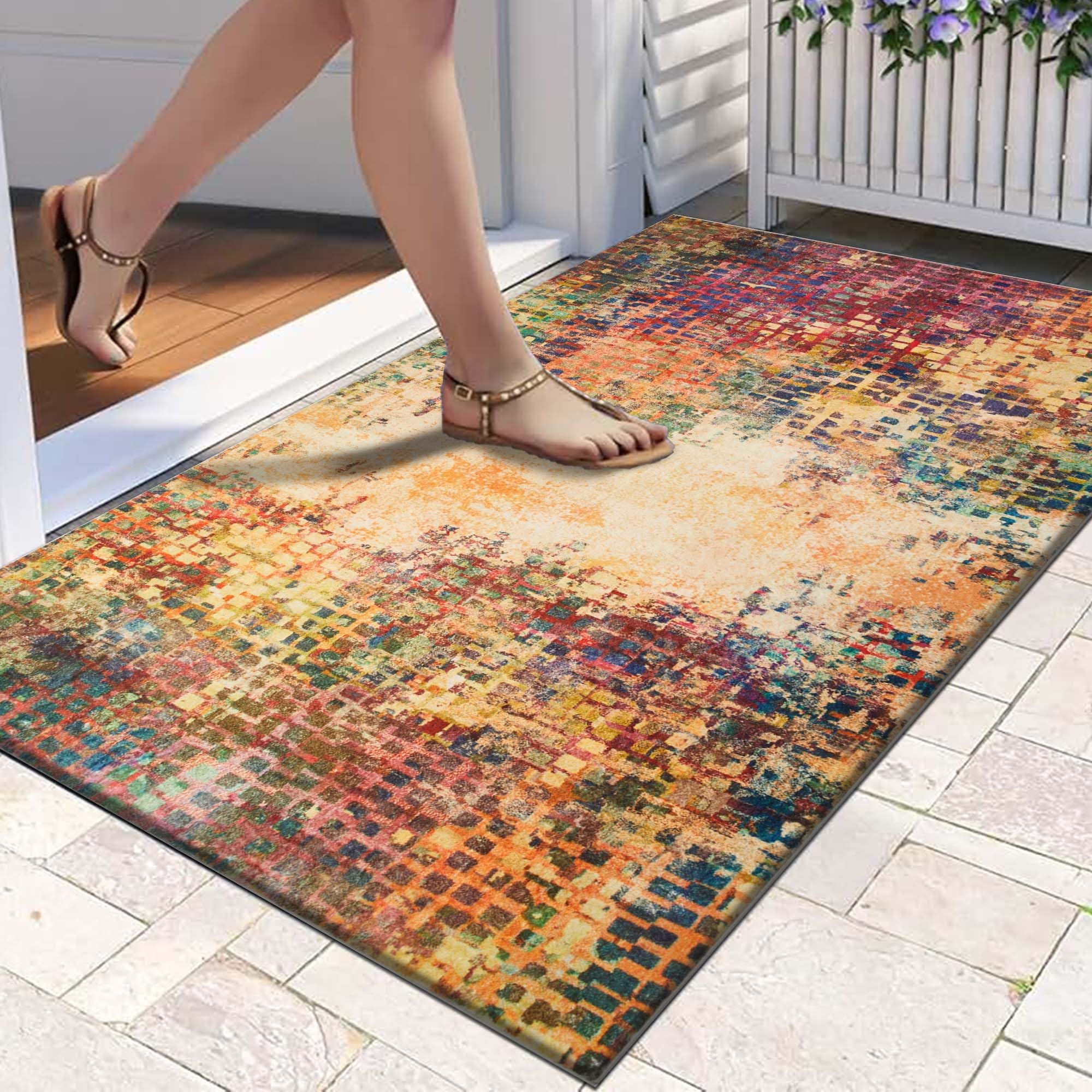 Hafaa Door Mats 80x150 cm Indoor Machine Washable Soft Fluffy Door Mat Dirt Trapper Non-Slip Floor Mats for Kitchen Welcome Front Doormat Inside Outside (Vibrant) — image 1