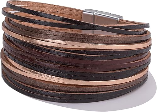 FANCY SHINY Pulseras de cuero estilo bohemio, apilables, con cierre magnético, joyería bohemia de moda para mujer