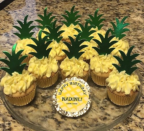 Miniatura 5 de Honbay 48 piezas de decoración para cupcakes con temática tropical y hojas de piña brillantes para donas, cupcakes, pasteles, chocolate