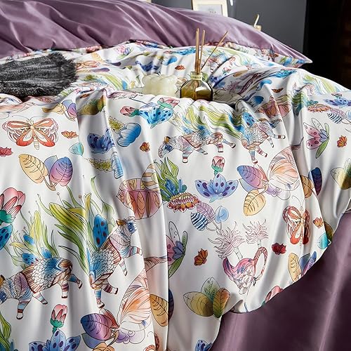 Miniatura 5 de OranFran - Juego de funda de edredón con diseño floral, 5 piezas, juego de funda de edredón estilo jardín, juego de ropa de cama con estampado