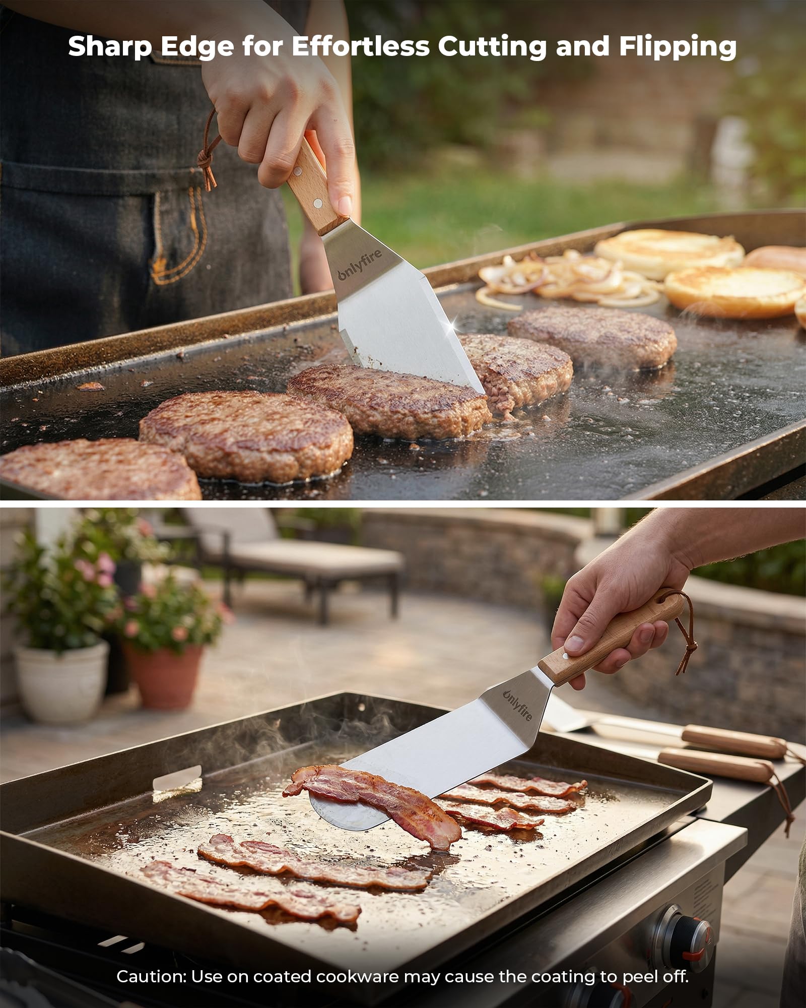 Onlyfire Grillspachtel Plancha Kit – Edelstahl-Grillspachtel, Schaber und Gusseisen-Grillpresse für Flache Tops, Grills, Öfen und Herde