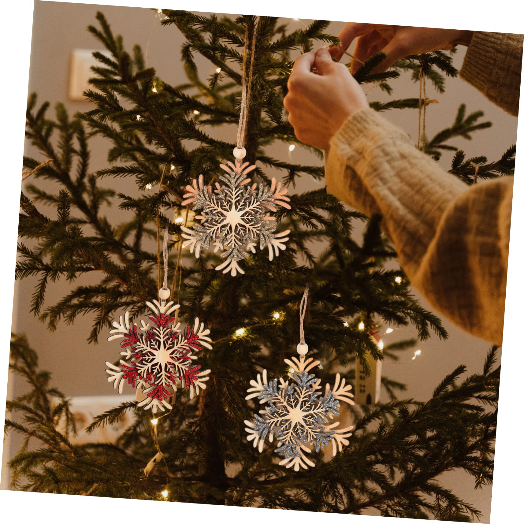 CLMJHG FCXDMY 30 pièces Ornements d'arbre de Noël Pendentifs Flocon de Neige de Noël décorations en Bois pour Suspendre Noël