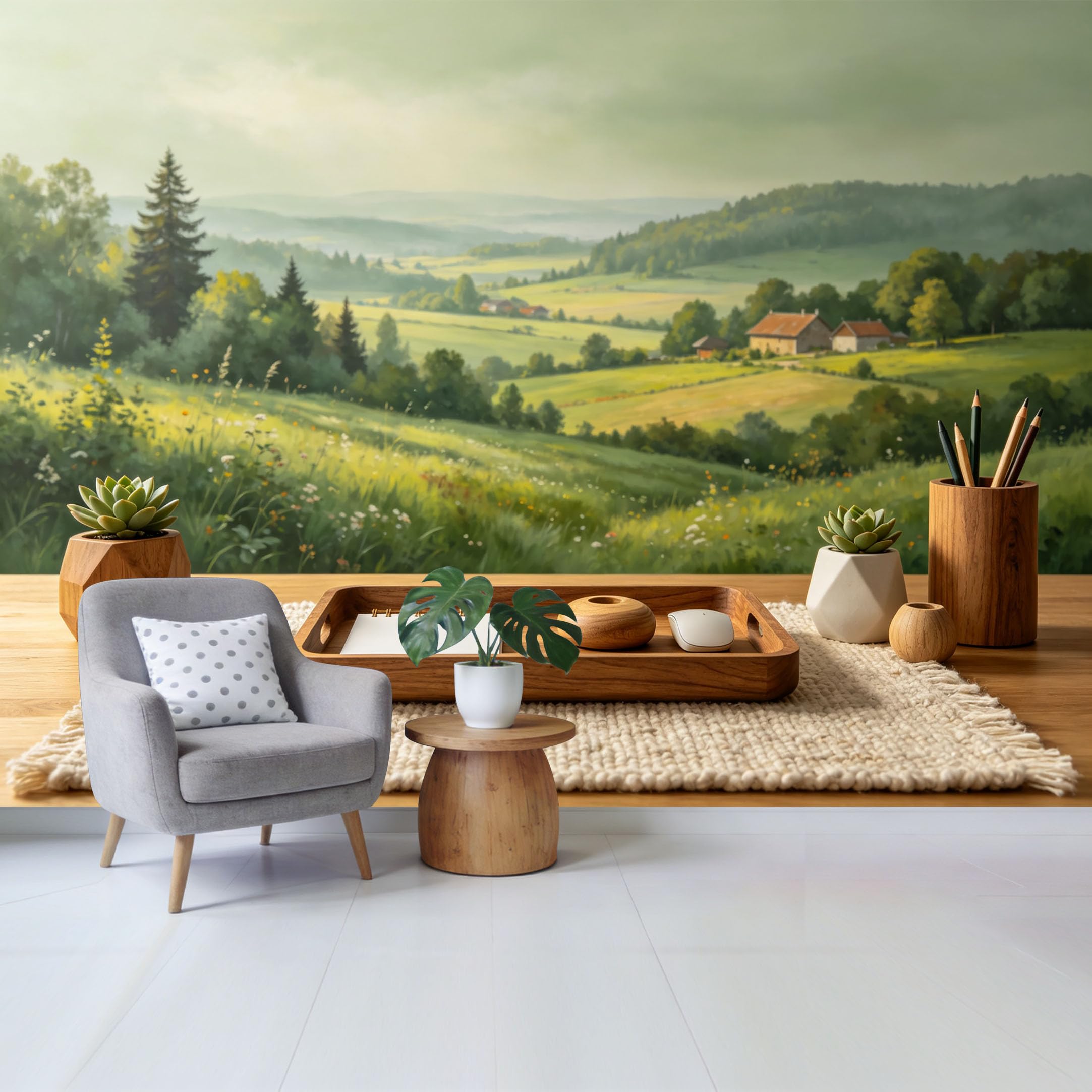 Qzlithotic Yq2605251019 Custom Size Wall Mural Pastoral Landscape Countryside View Oil Painting Style Selfadhesive Wall Fabric Removable Wallpaper For Home Office Decor