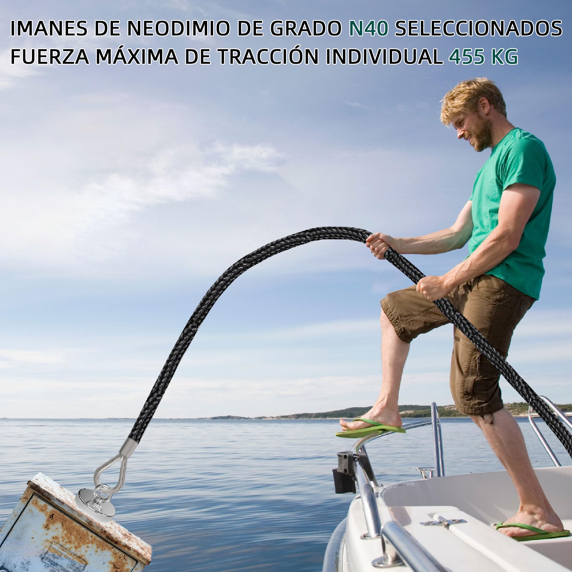 Magnetpro Imán de pesca de más de 455 kg de fuerza de tracción, imanes de neodimio de alta resistencia con cáncamo diámetro de 90 mm ideal para pesca magnética, caza y recuperación en ríos e industria