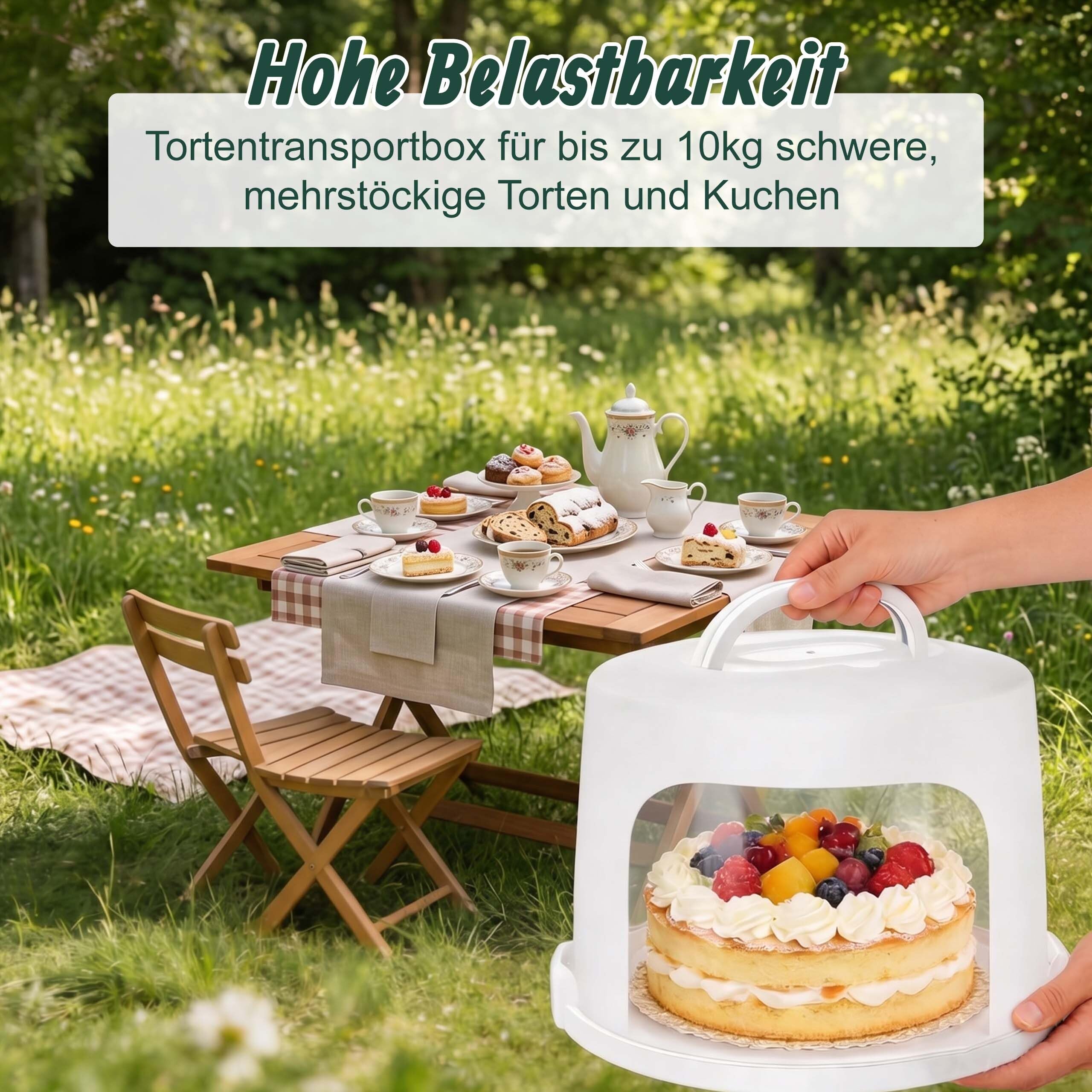 Relaxdays Tortenbehälter, extrahoch, bis 10 kg, luftdicht, Tortenglocke mit Griff, HxD 22 x 30,5 cm, Kuchenbox, weiß