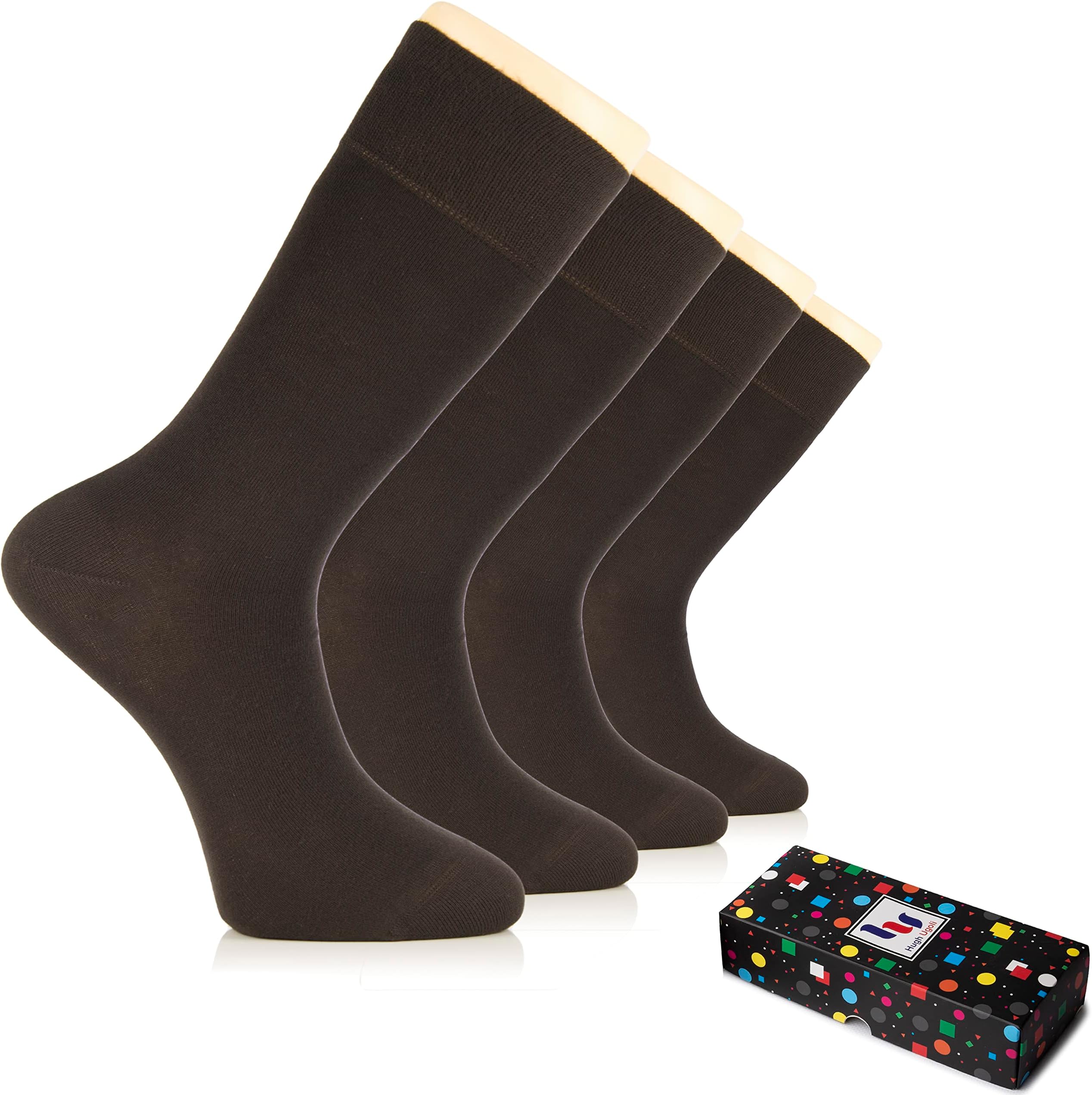 Hugh Ugoli Men's Rayon Derived from Bamboo Dress Socks for Business & Trouser, Thin & Seamless Crew Socks, 4 Pairs Size 8-12