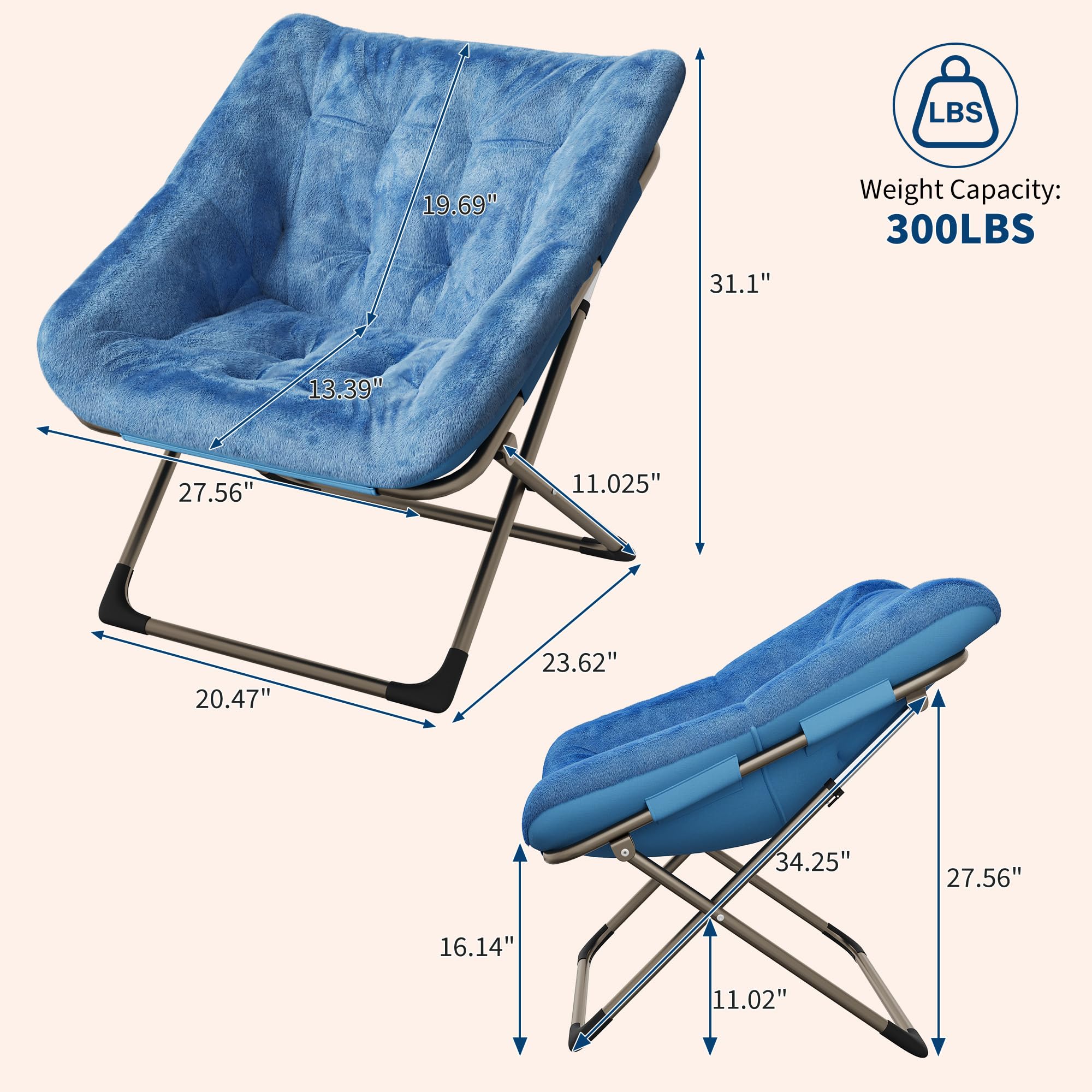 Sillón Plegable De Interior, Sillón De Salón Mullido y Afelpado, con Estructura Metálica Resistente, Sin Necesidad De Montaje, Ideal para Apartamentos, Dormitorios y Oficinas