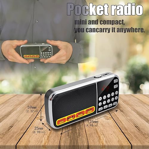 Miniatura 4 de Radios pequeñas portátiles AM FM, radio con batería de gran capacidad recargable, tarjeta TF tarjeta micro SD ranura USB reproducción de MP3,