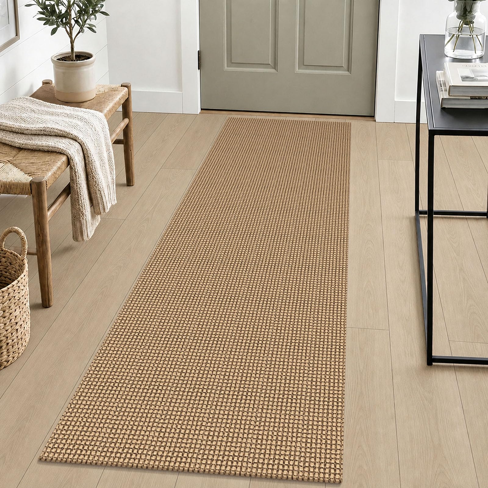 IOHOUZE Washable Runner Rug 2x6 Non Slip Rubber Backed Runners for Hallways Entryway Runner Indoor, Kitchen Rugs Woven Cotton Floor Carpet for Hall Entrance Bedroom, Orange/Tan/Brown