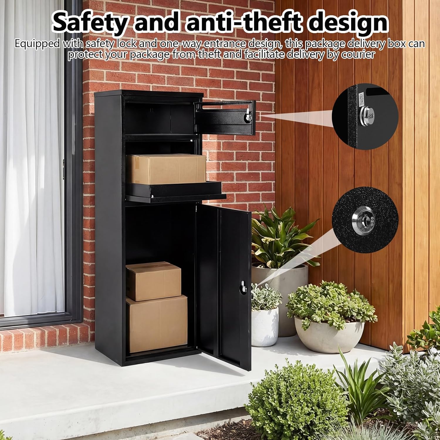 Galvanized Steel Large Secure Parcel Delivery Box with Package Delivery Sign Outdoor Parcel Delivery Letterbox Anti-Theft Lockable for Porch House Curbside