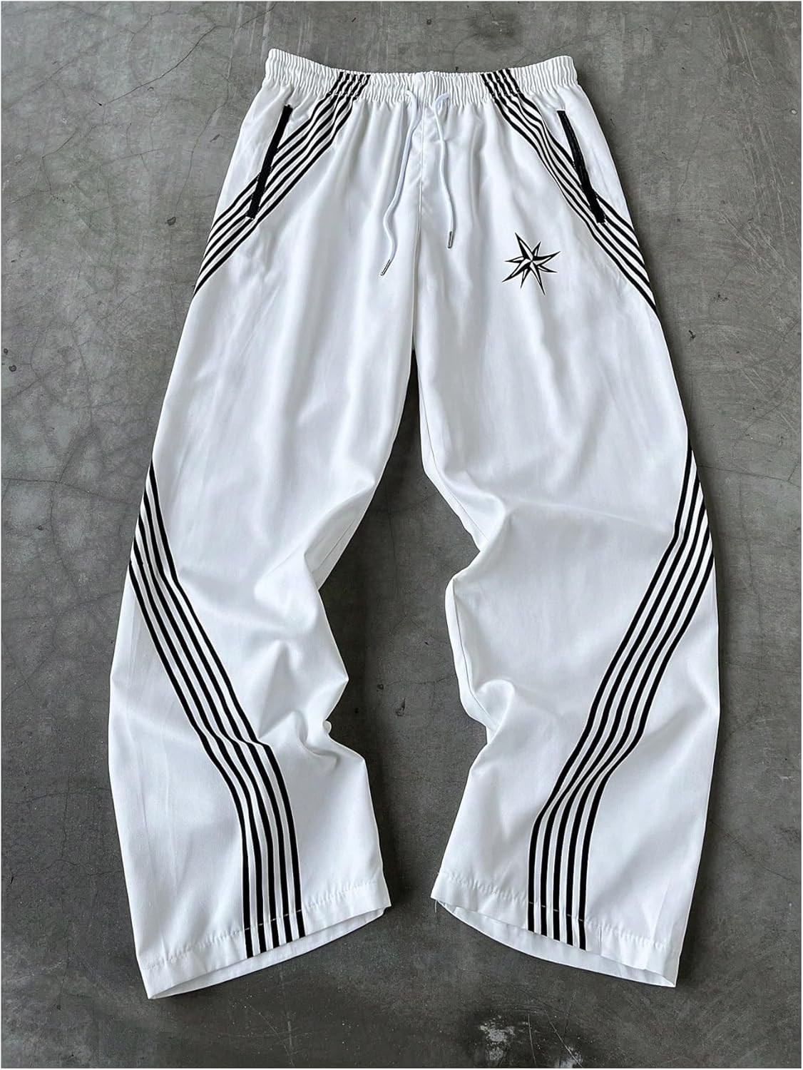 GORGLITTER Men's Y2K Baggy Wide Leg Sweatpants Striped Side High Waisted Barrel Track Pants Bottoms Trousers with Pockets - Image 3