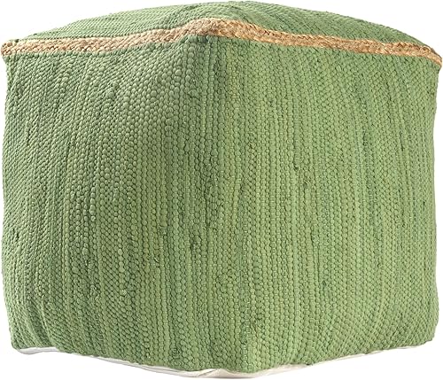 Miniatura 11 de L.R. Resources Inc LR Home Puf otomano de transición de poliéster gris/marfil para decoración del hogar | Reposapiés hecho a mano para decoración de