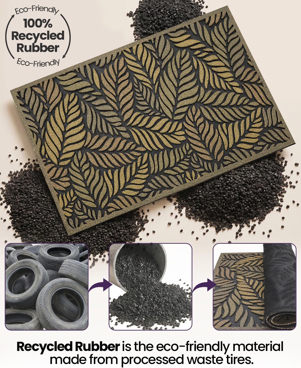 DEXI Front Door Mat Outside Entrance 24x36, Rubber Entry Doormat Heavy Duty Non Slip, Welcome Entryway Mats Dirt Trapping for Exterior Patio Garage, Olive and Mustard Leaves