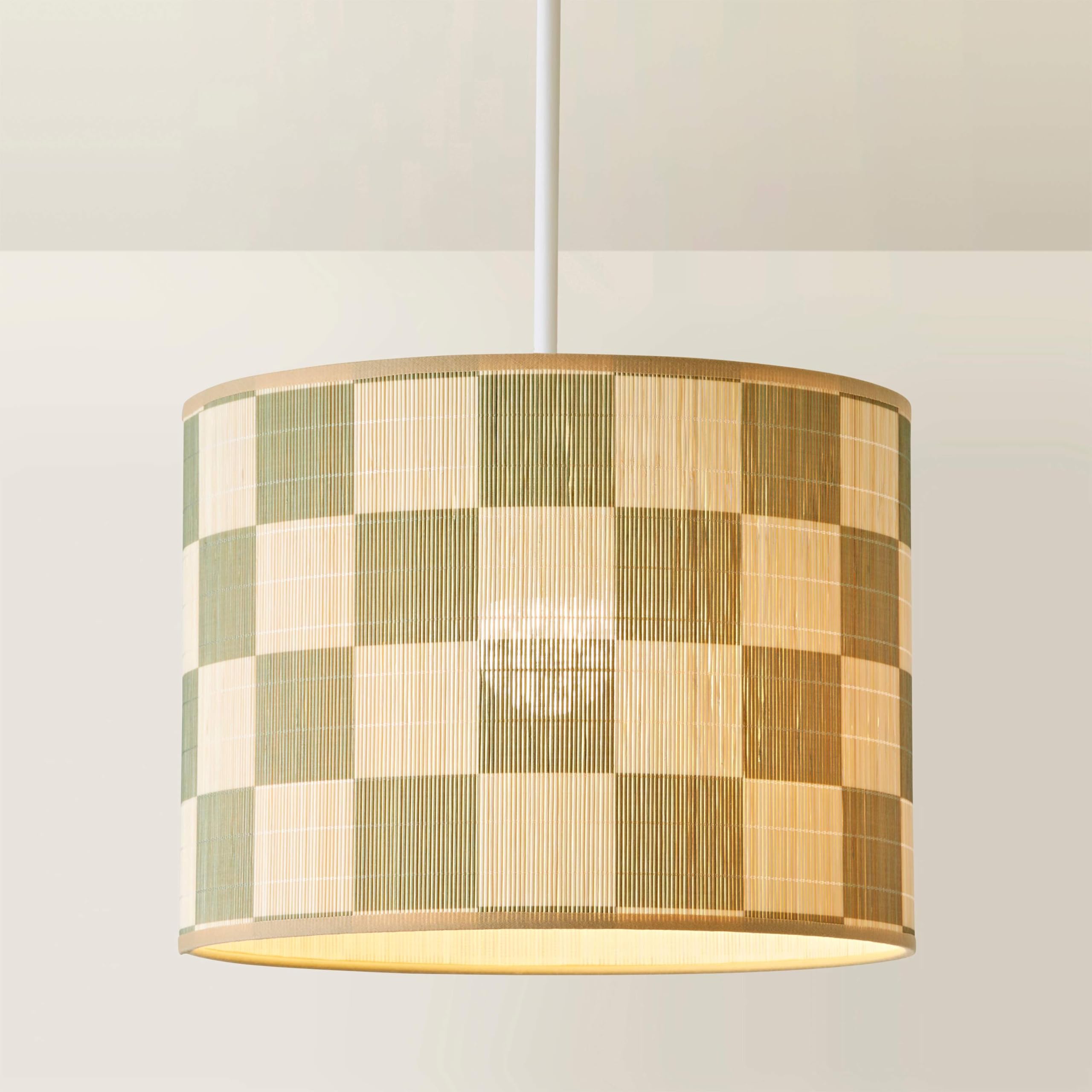Valuelights Green | Lori Checkerboard Bamboo Drum Ceiling Lamp Shade | Shades & Home Improvements Essential | 30Cm Shade Width