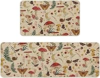 ArtoidMode Mushrooms Butterfly Spring Kitchen Mats Set of 2 - Non-Slip Low-Profile Rugs 17x29 & 17x47 Inch Home Decor