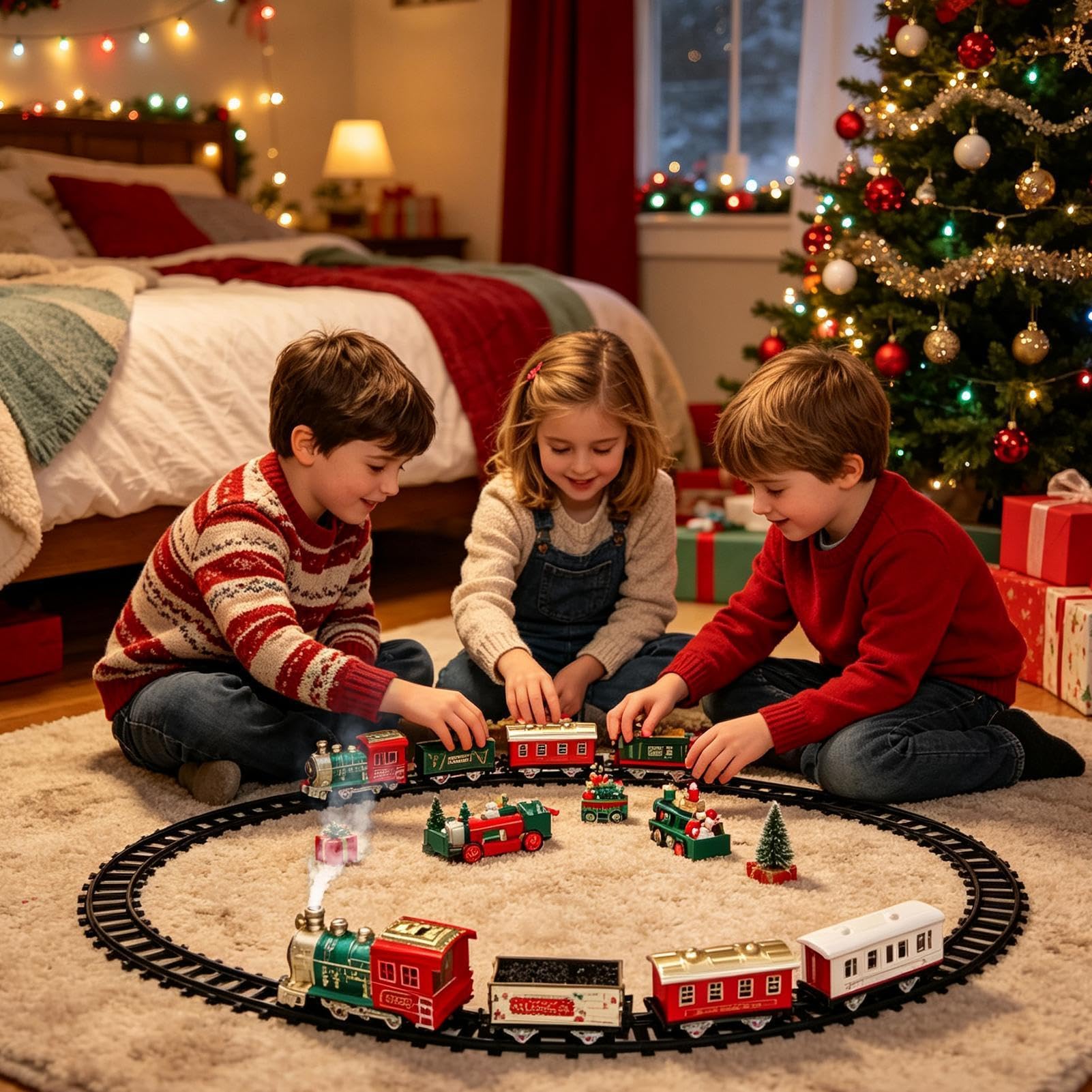 Trenino per Albero di Natale 18 Pezzi e Suoni Elettrici Vintage