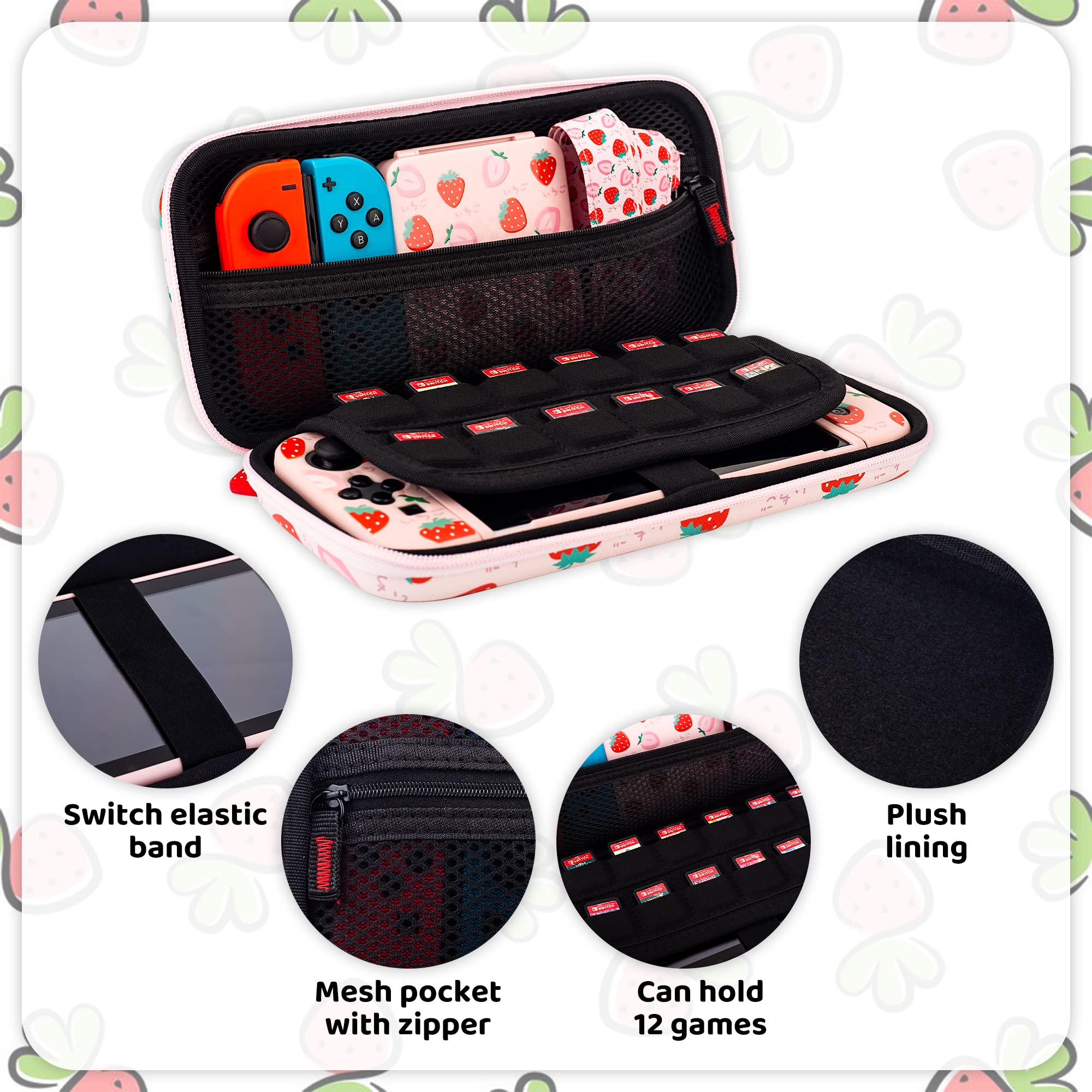 Nintendo Switch ストロベリーケース付き Amazon.com: RHOTALL Cute Strawberry Carrying Case for
