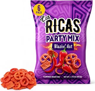 Las Ricas Blazin Hot Party Snack Mix, 6 Pack, 1.75oz | Crunchy Bite-Sized Spicy Snack Mix, Chile Heat & Zesty Lime Flavor - Authentic Mexican Street Food