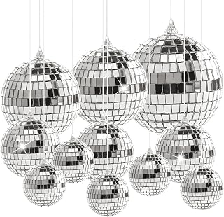 YOYIAG Silver Mirror Disco Ball: 11 Pieces Hanging Glitter Ball, Disco Mirror Ball for Christmas Wedding Birthday Party Retro Party Fun Party Supplies Stage Props, 2cm, 4cm, 6cm, 8cm