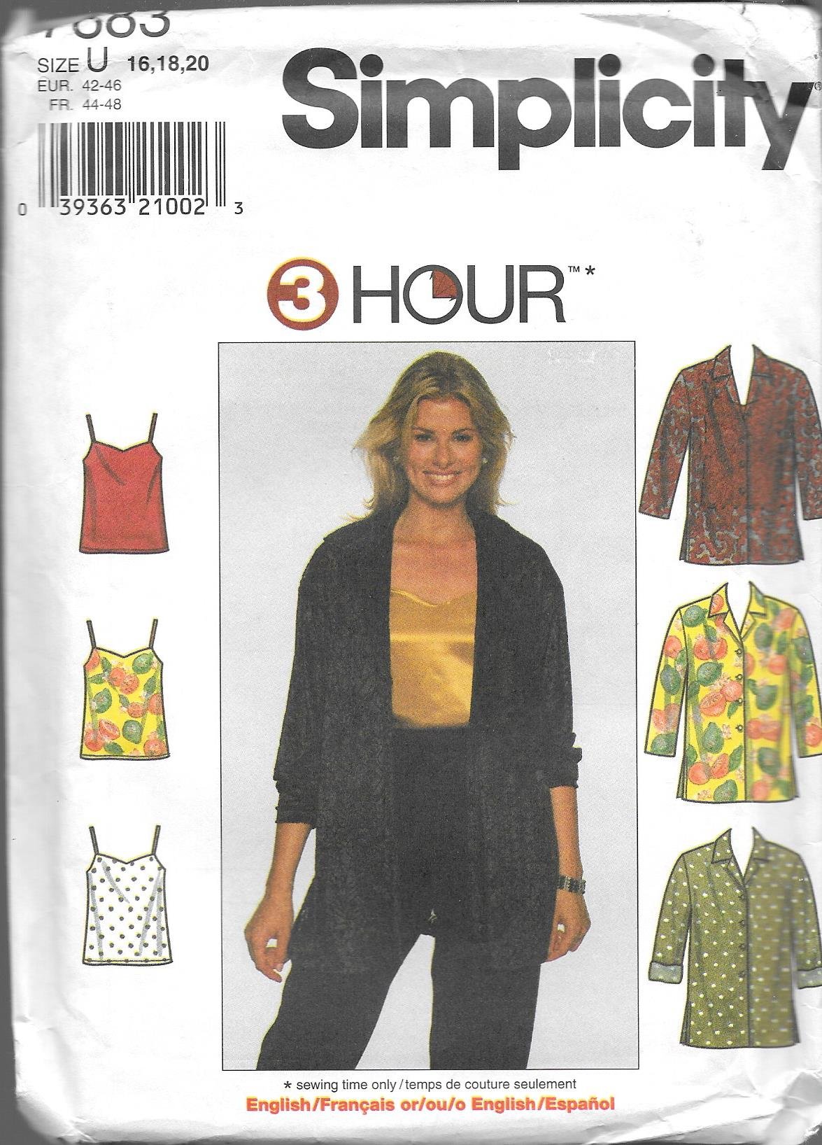 Patron Simplicity 7883 avec lignes de coupe précises taille 16-20