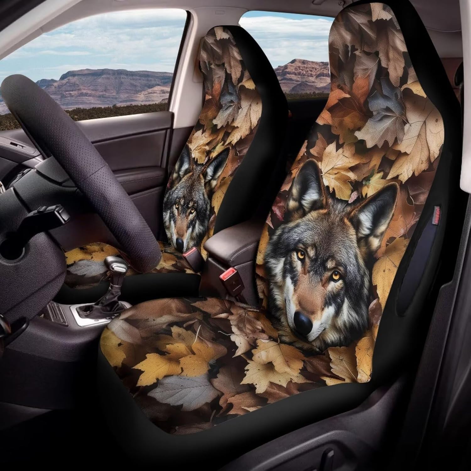 Quelytrip Hunting Camo Wolf Car Seat Cover Waterproof Seat Covers for Cars Front Seat Protectors Airbag Compatible Automotive Seat Covers & Accessories for Men