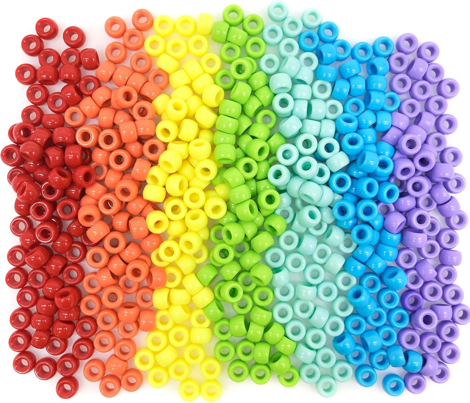 3000Pcs 6x9mm Smooth Pony Beads,Polished 7-color Rainbow Acrylic Pony Beads Bulk,Craft Loose Beads Set for DIY Beading Supplies,Hair Braids Beads(Rainbow), Large Pack