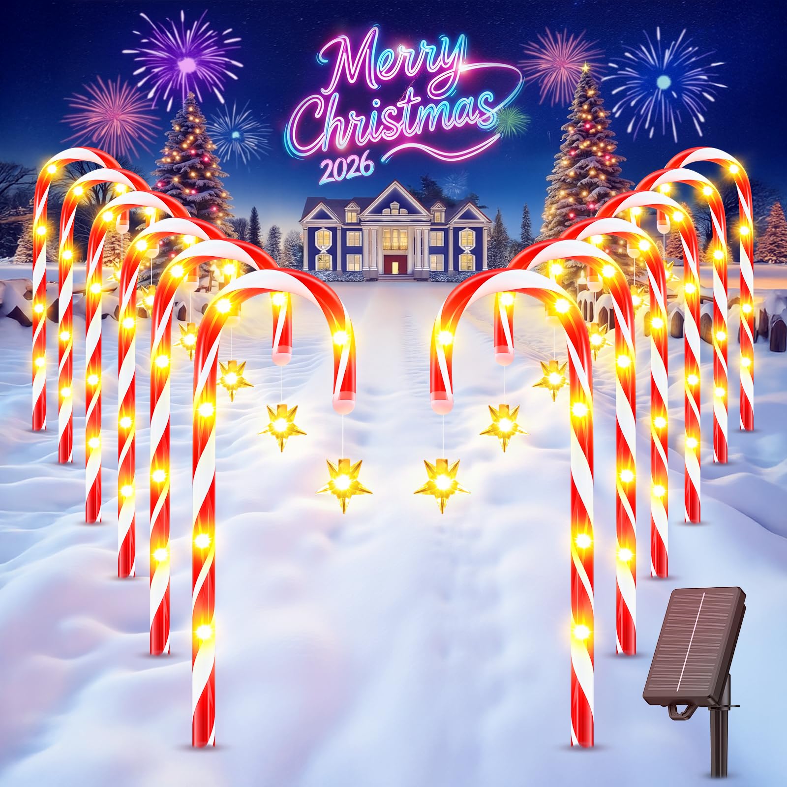 WdtPro 12-Pack Upgraded Solar Christmas Candy Cane Lights, Solar Pathway Lights Waterproof, Christmas Decorations Outdoor with 10 Modes and Bright 72 LED for Yard Garden Lawn Patio Party Decor