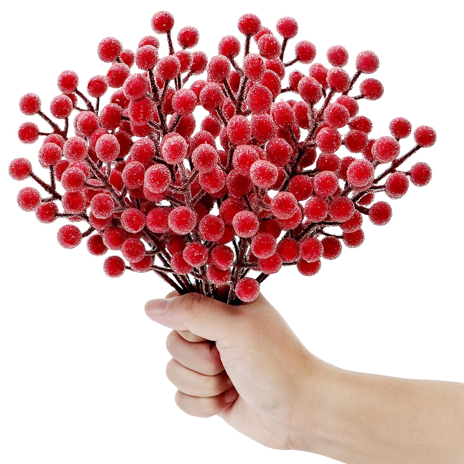 GWAWG 16Pcs Artificial Frosted Berries Stems,18cm Snowy Berries Picks Christmas Tree Sprays for Christmas Tree Decoration, Crafts, Wedding, Winter Home Decor