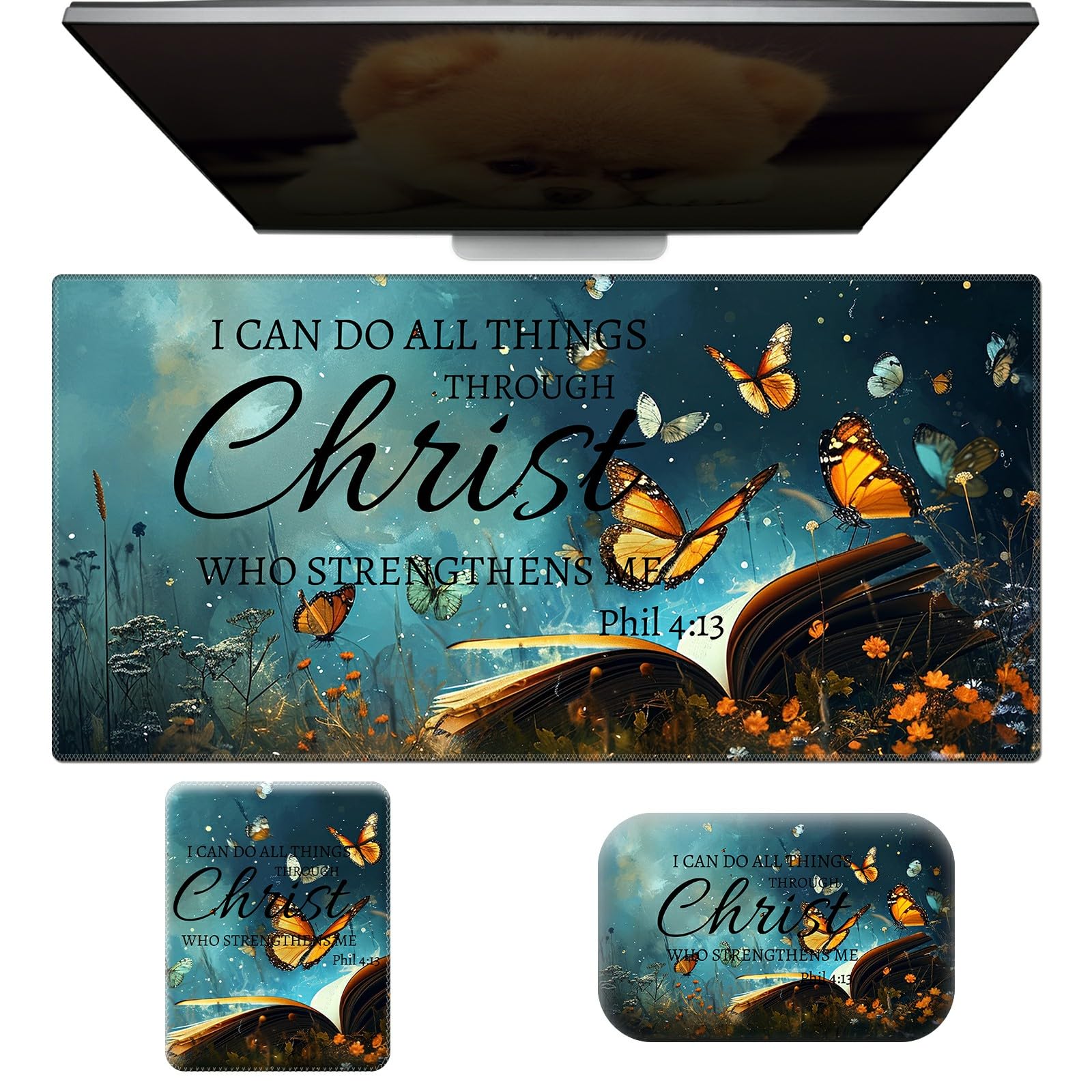 Wrist Rest for Computer Keyboard Small Mouse Pad and Desk Pad Mat 23.6" x 11.8" Set, Office Desk Mat Non-Slip PU Desk Mat for Computer Laptop Office