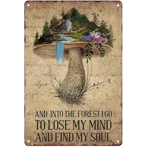 Sanwarm Metal Sign 8X12 Inch, Cute Mushroom Colorful Vintage Tin Sign Wall Art Decor for Home, Living Room, Kitchen, Garden, Bedroom, Office, Hotel, Cafe And Pub Decoration
