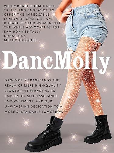 Miniatura 8 de DancMolly Ultra Durable Sparkly Fishnet Stockings High Waist Sparkle Rhinestone Tights Party Concert Outfit for Women 1-2 Pcs
