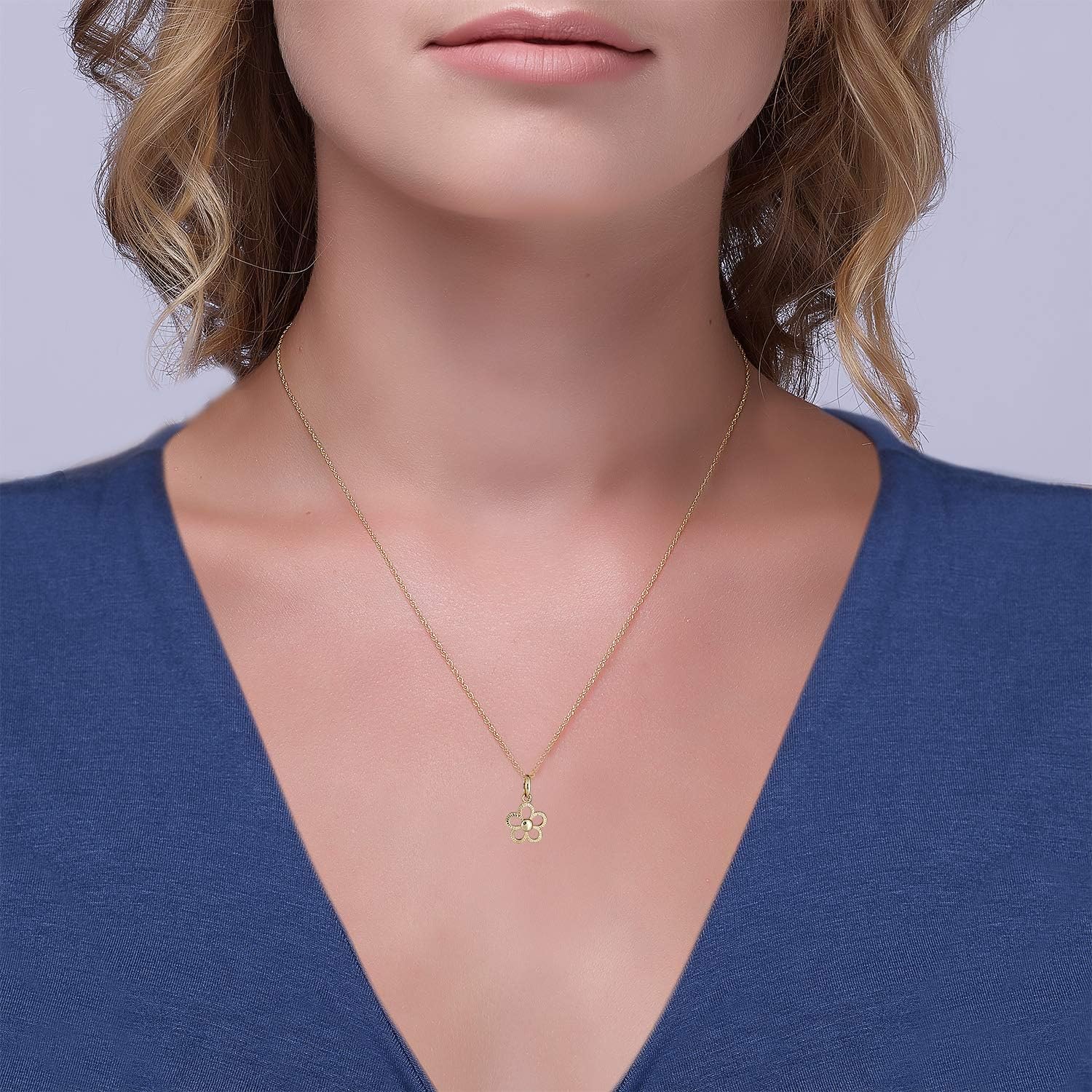 AVORA 10K Yellow Gold Open Flower Pendant Necklace with 18" Chain