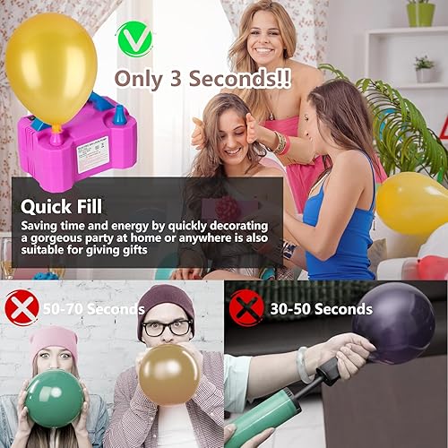 Miniatura 4 de WYLOSUA Bomba eléctrica portátil de doble boquilla para globos, diseño de boquilla doble, modo de empuje hacia abajo y continuo, inflado rápido para
