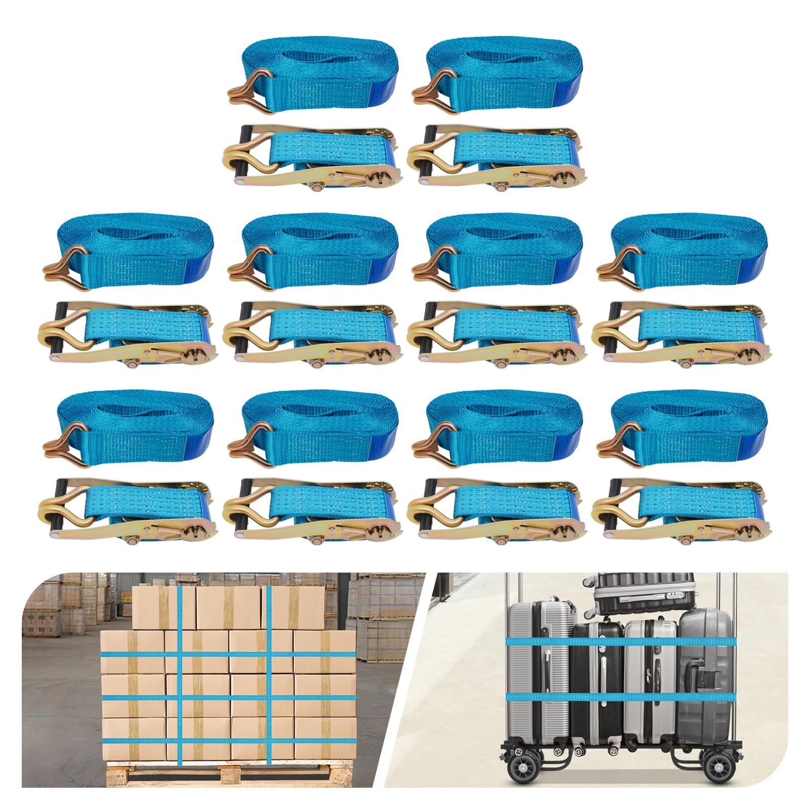 Blau 10 Stück Zurrgurte Mit Haken Tie Down Bänder Ratschengurte 5 Ton/11023,11 lbs 10 m, Zurrgurte mit Haken, Ratschengurte für die professionelle Ladungssicherung auf Anhängern