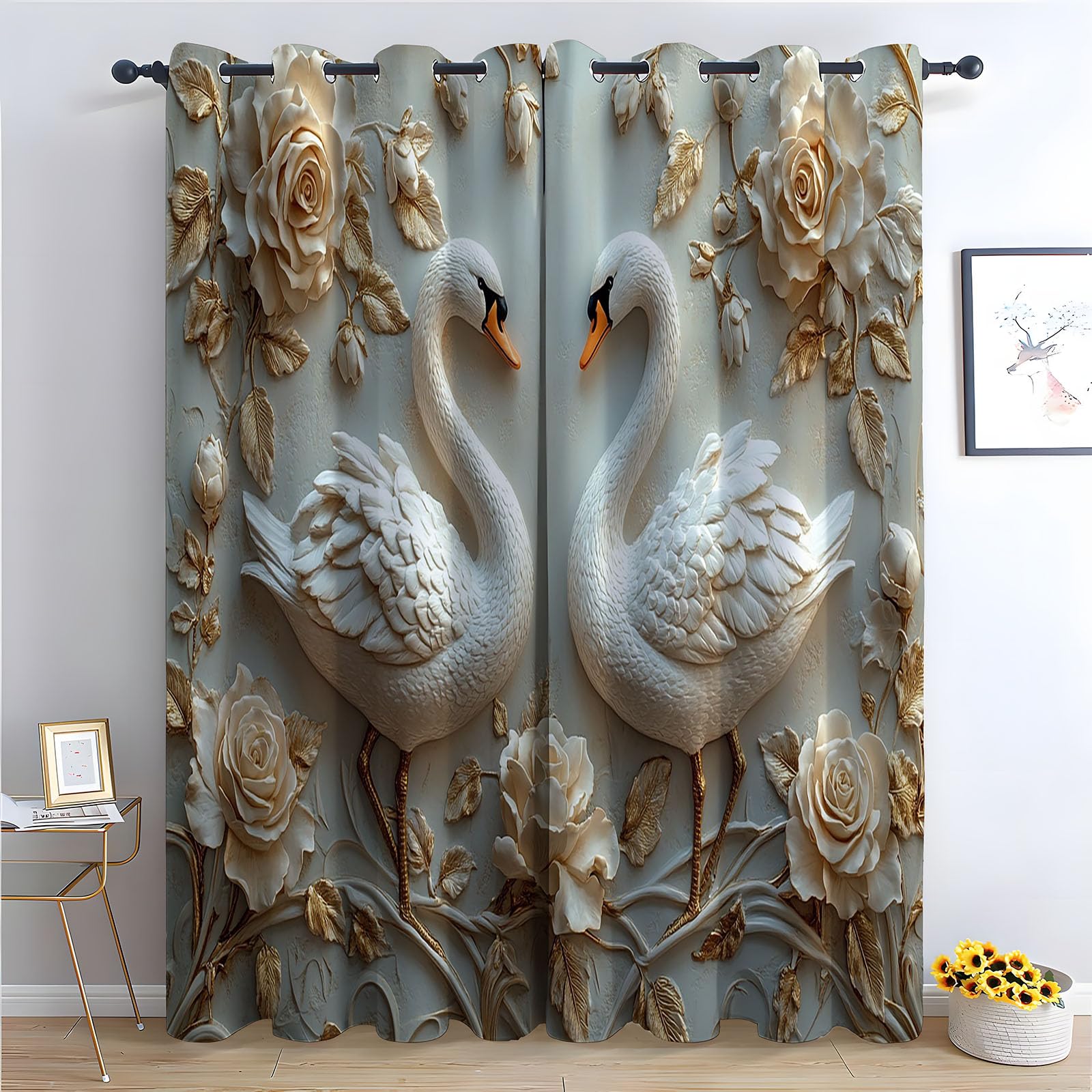 WQBQKKX Abstract Line Curtains For Bedroom Geometric Eyelet Curtain for Living Room Nursary Thermal Insulated Window-52 W x 84" L (Pack of 2)